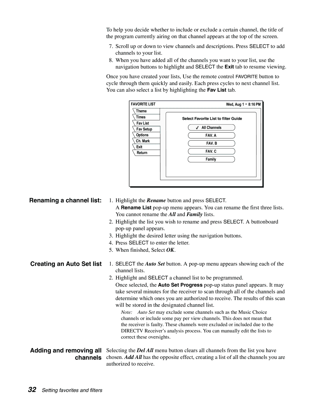 Sony SAT-A65, SAT-B65 manual Favorite List, FAV. a, Fav. C 