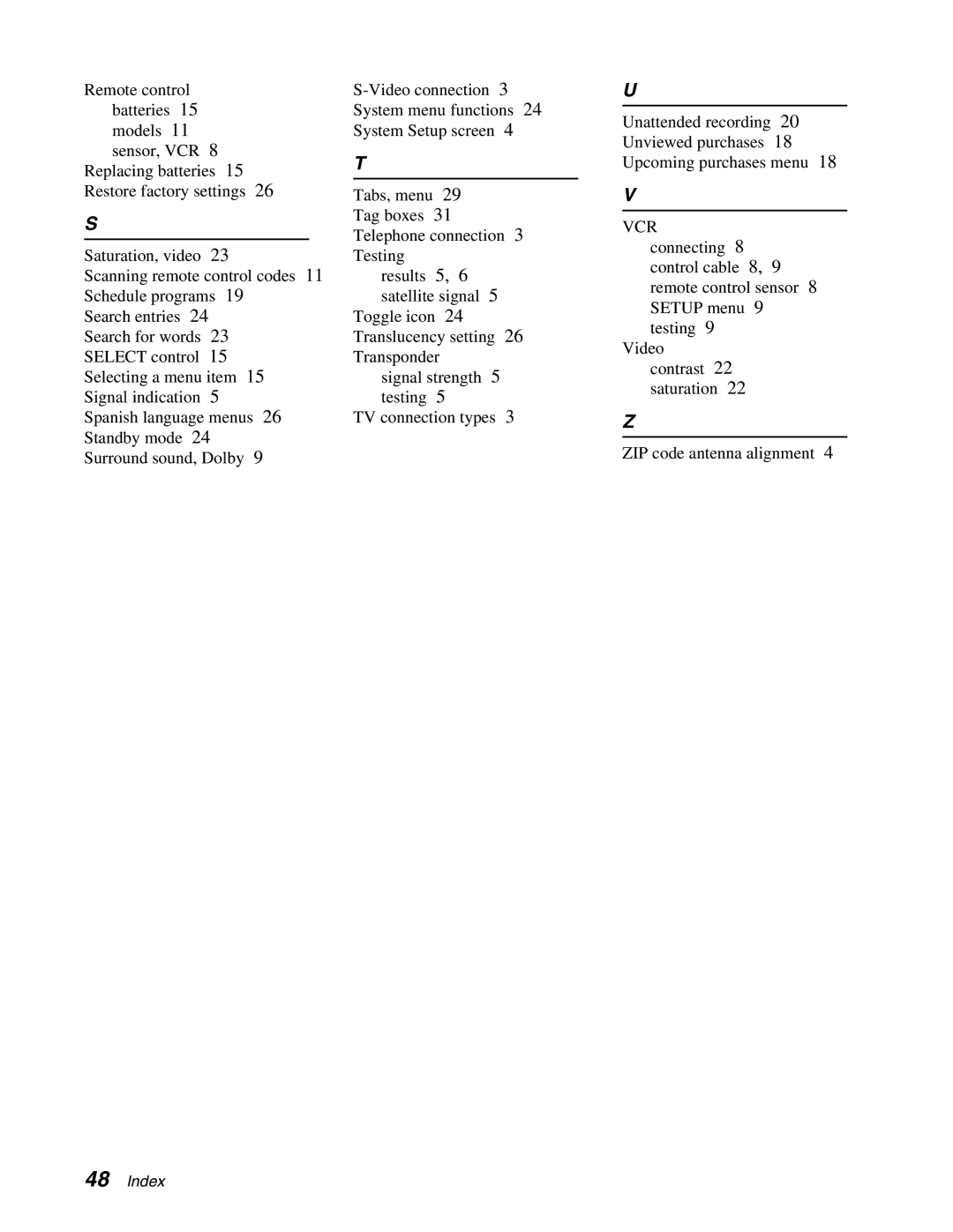 Sony SAT-A65, SAT-B65 manual Index 