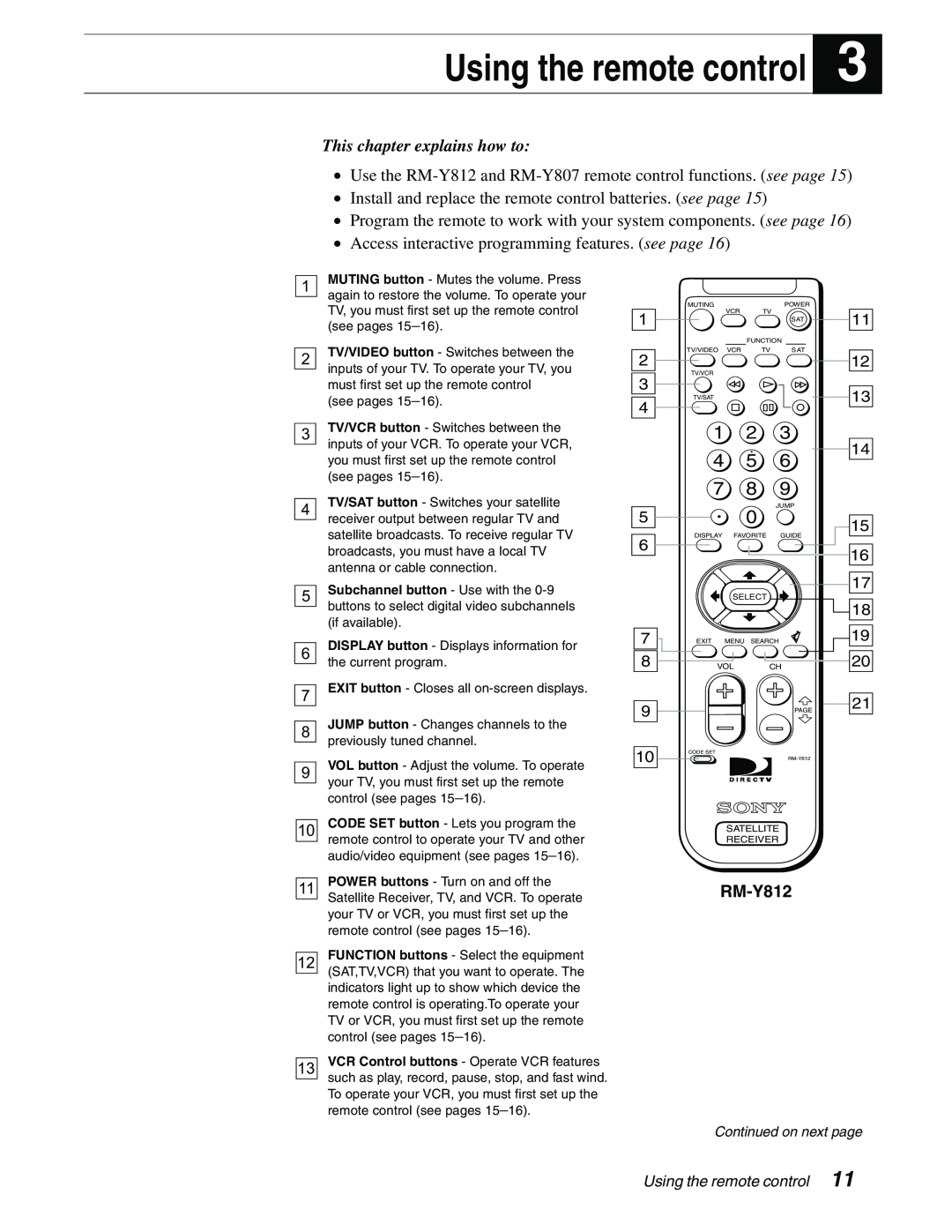 Sony SAT-B65 Using the remote control, This chapter explains how to, Access interactive programming features. see page 