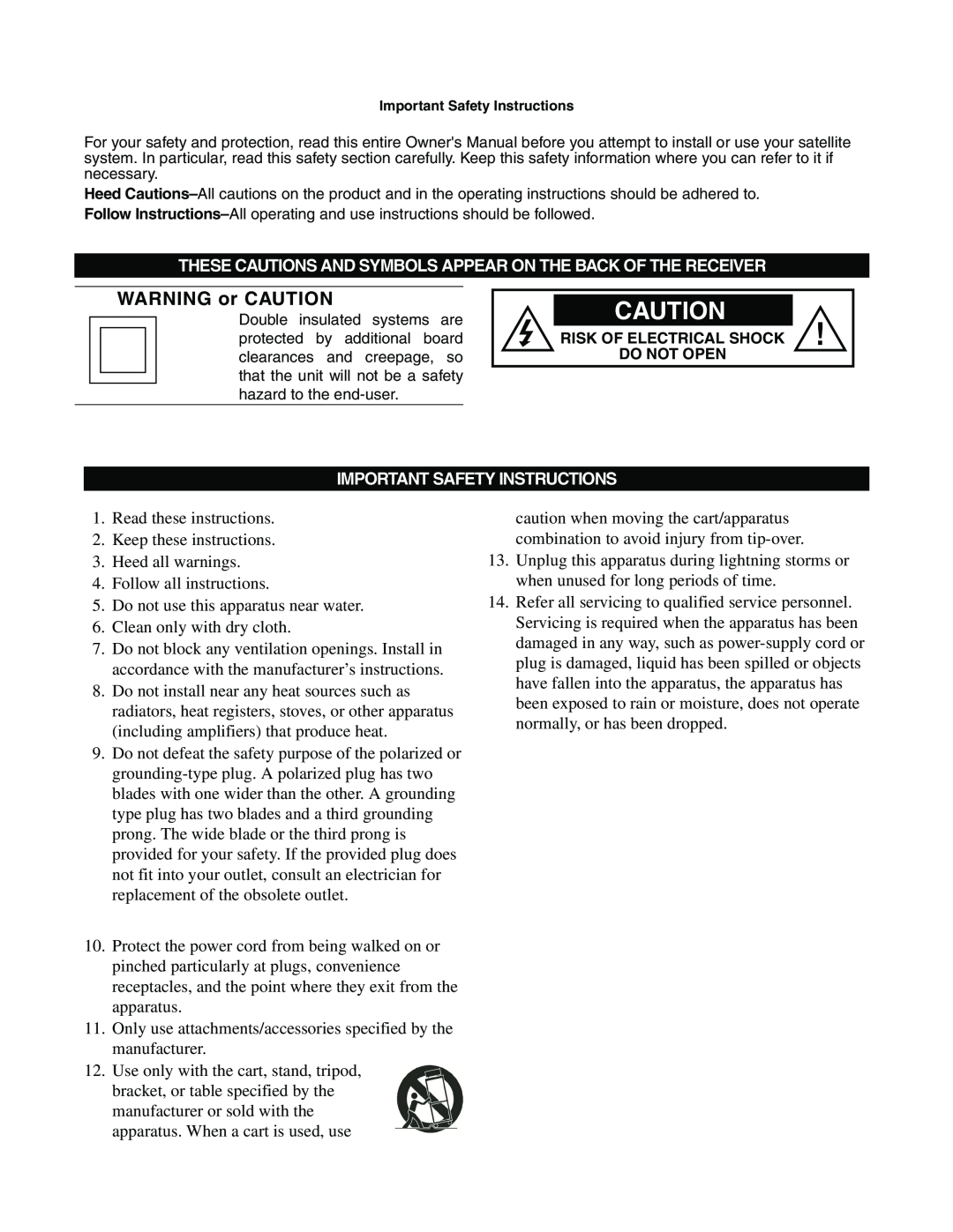 Sony SAT-A65, SAT-B65 manual WARNING or CAUTION, These Cautions And Symbols Appear On The Back Of The Receiver 