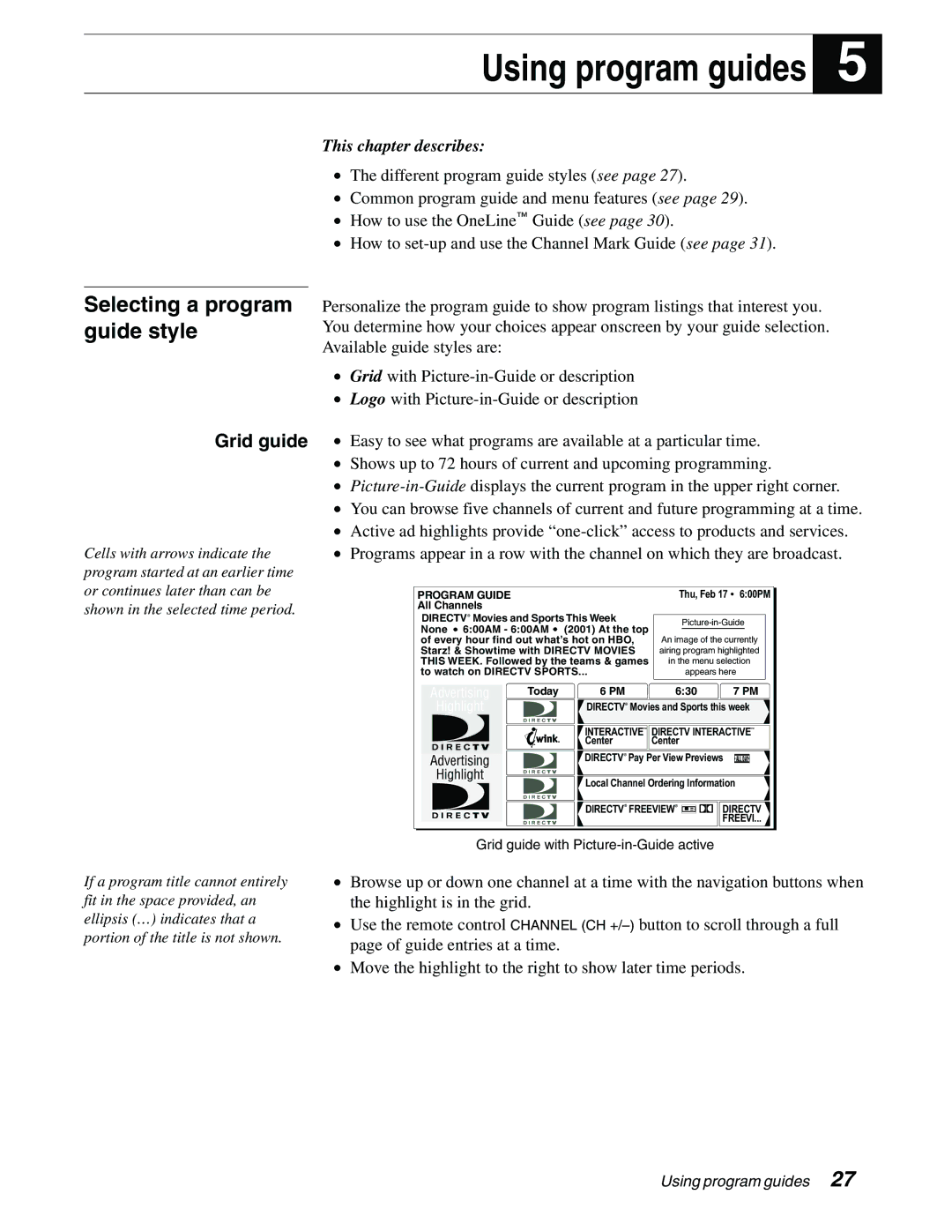 Sony SAT-A65A, SAT-B65A manual Using program guides, Grid guide 