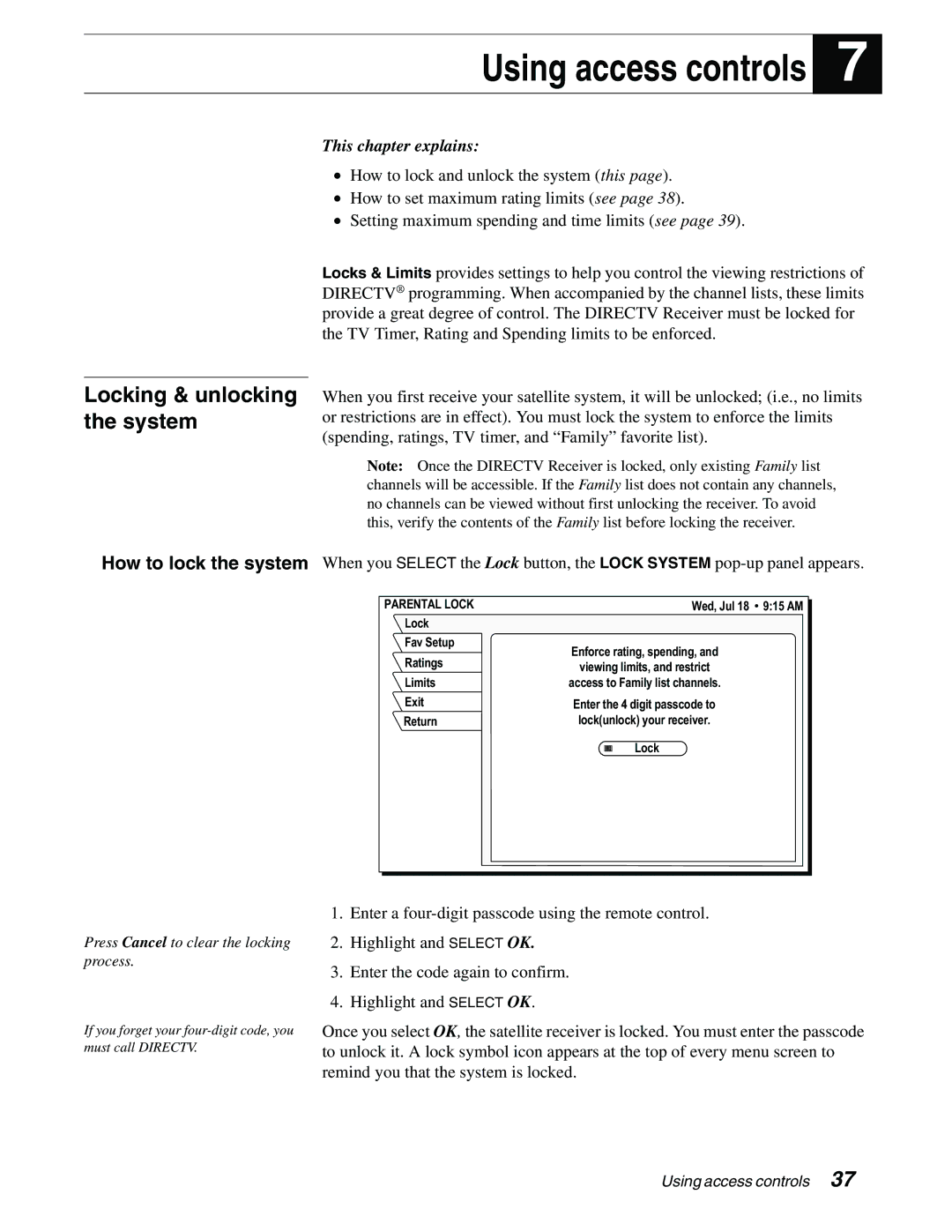 Sony SAT-A65A, SAT-B65A manual How to lock the system, Parental Lock 