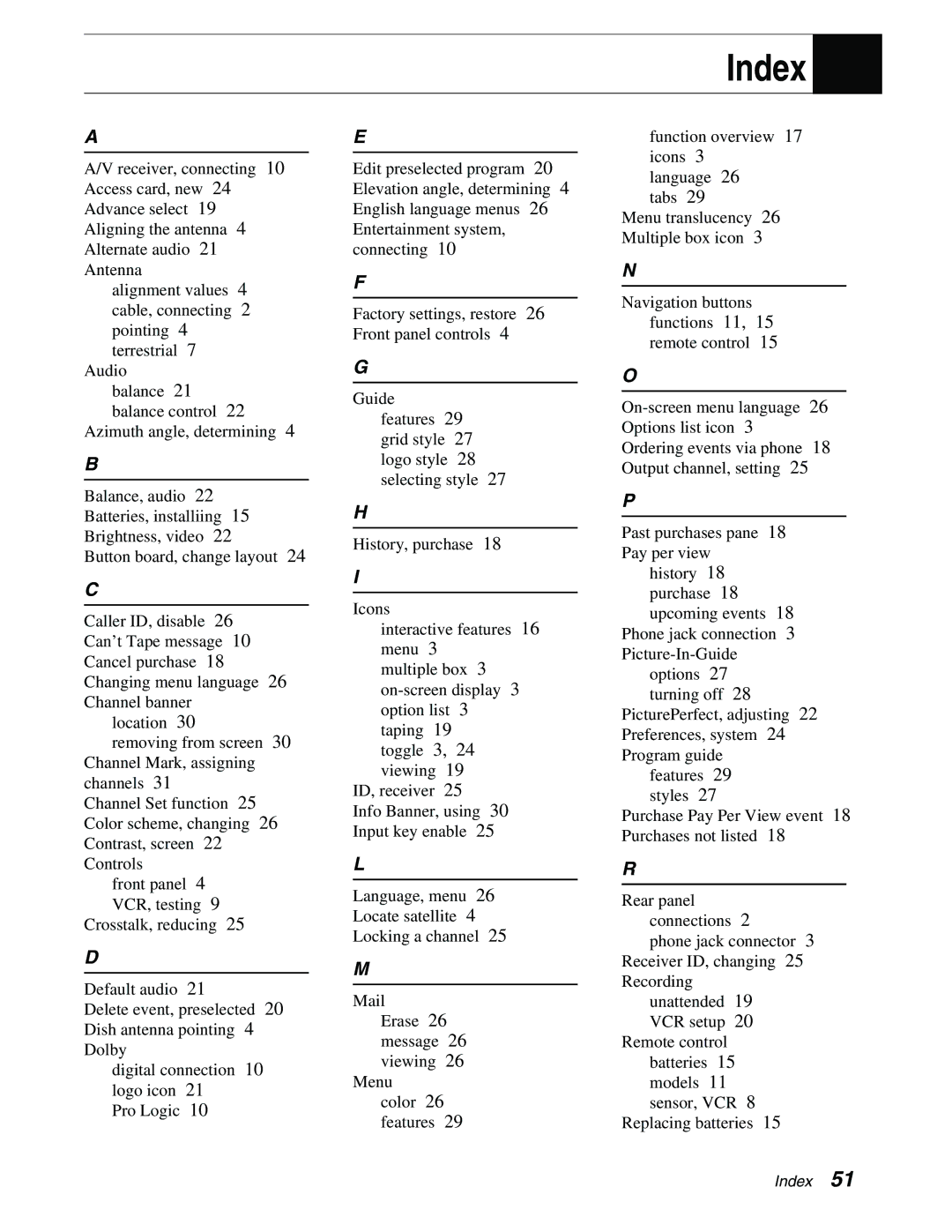 Sony SAT-A65A, SAT-B65A manual Index 