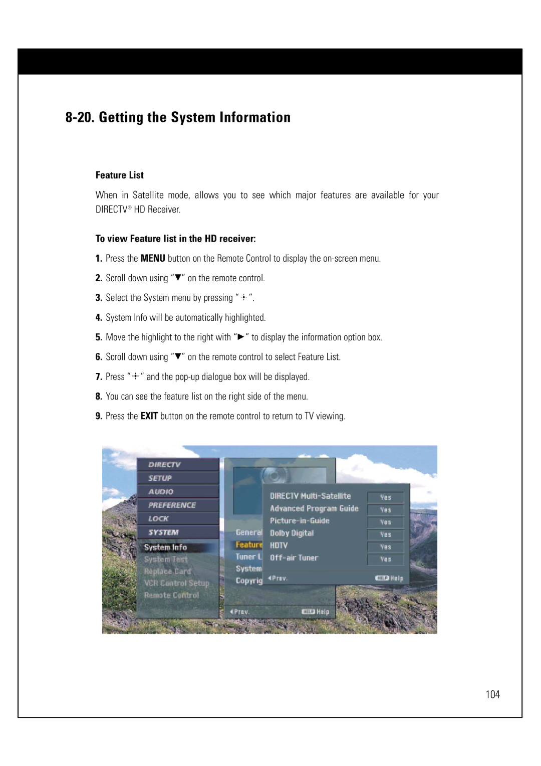 Sony SAT-HD300 operating instructions Feature List, To view Feature list in the HD receiver 