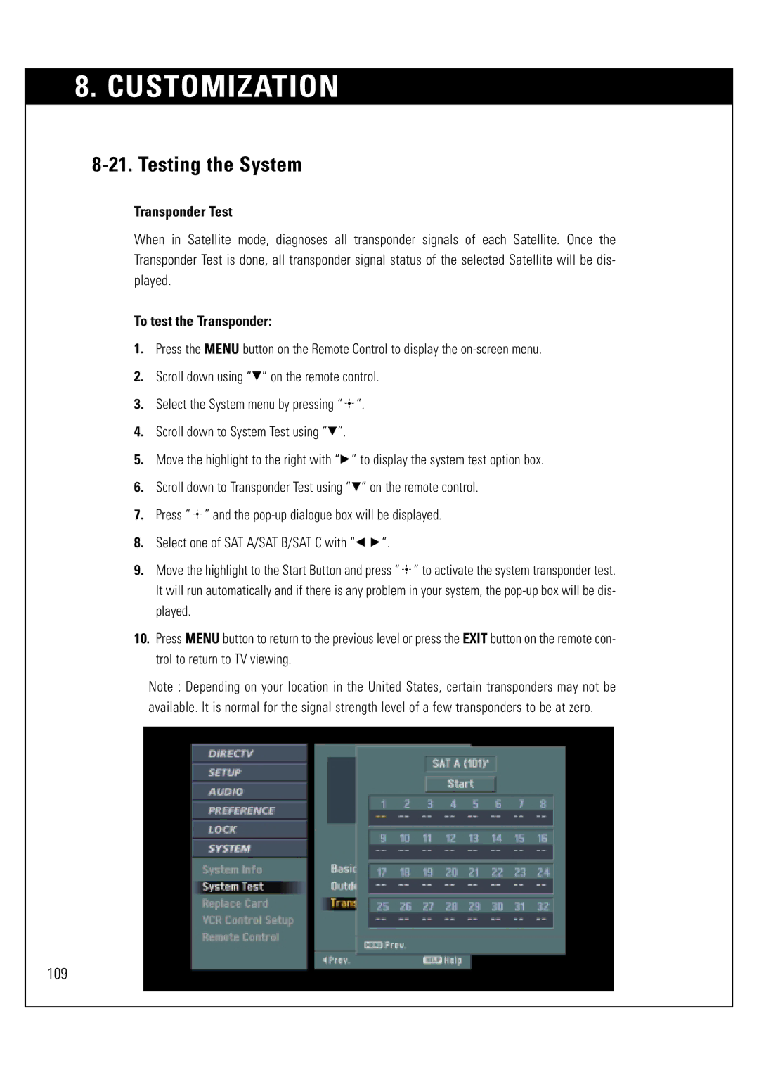 Sony SAT-HD300 operating instructions Transponder Test, To test the Transponder 