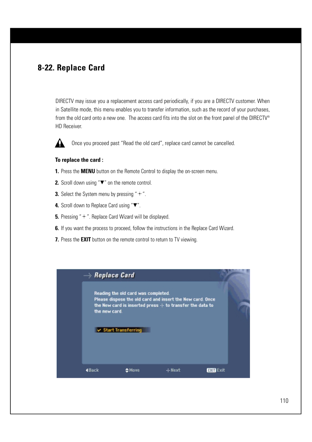 Sony SAT-HD300 operating instructions Replace Card, To replace the card 