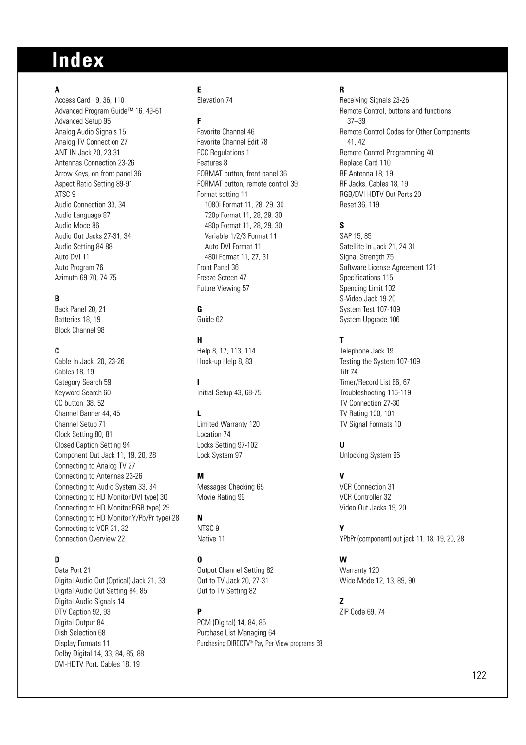 Sony SAT-HD300 operating instructions Index 