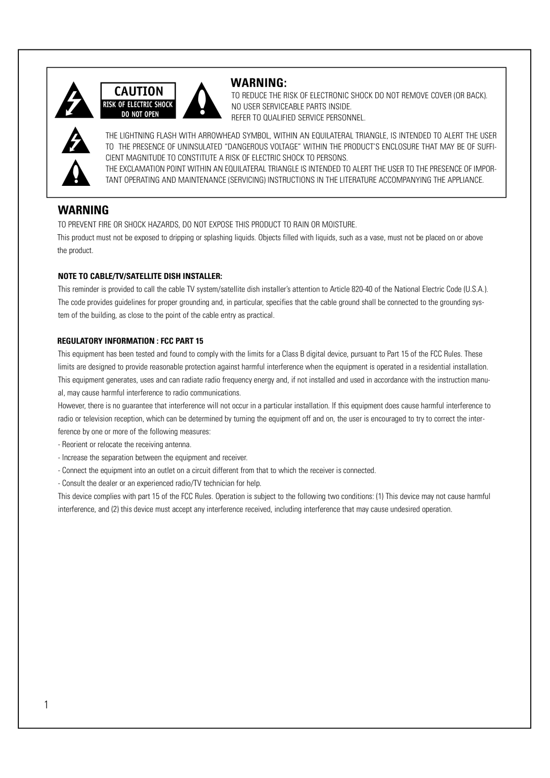 Sony SAT-HD300 operating instructions Risk of Electric Shock Do not Open 