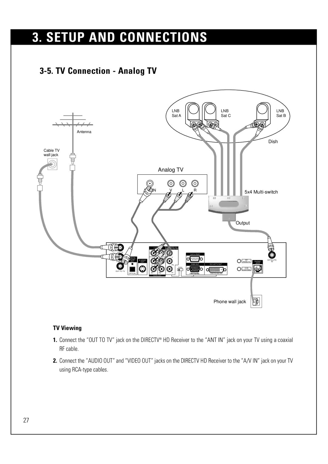 Sony SAT-HD300 operating instructions TV Connection Analog TV, TV Viewing 