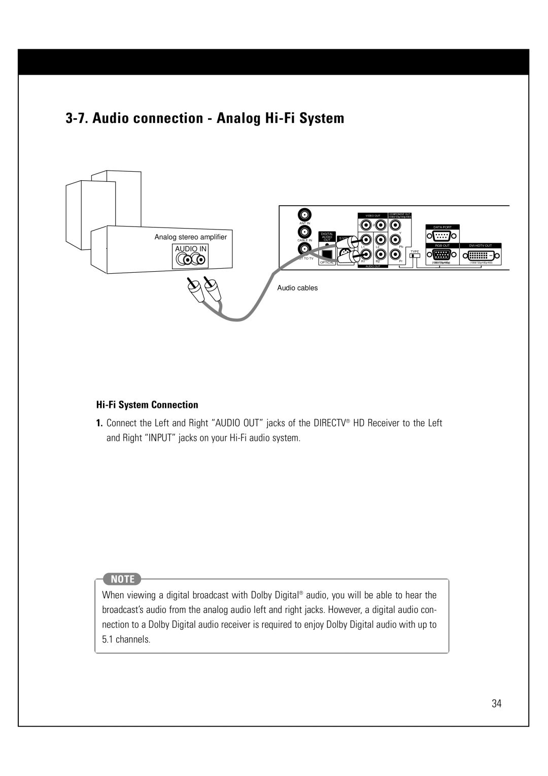 Sony SAT-HD300 operating instructions Audio connection Analog Hi-Fi System, Hi-Fi System Connection 