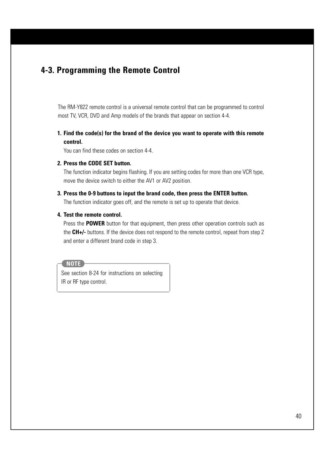 Sony SAT-HD300 Programming the Remote Control, You can find these codes on section, Press the Code SET button 