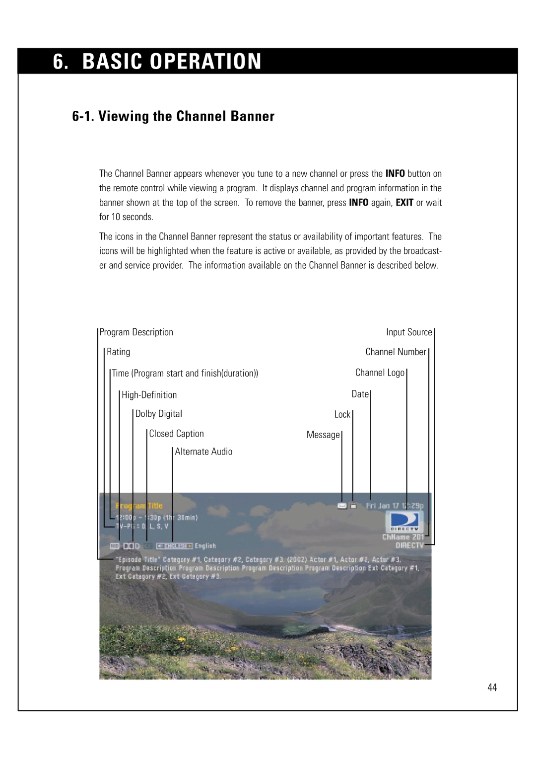 Sony SAT-HD300 operating instructions Basic Operation, Viewing the Channel Banner 