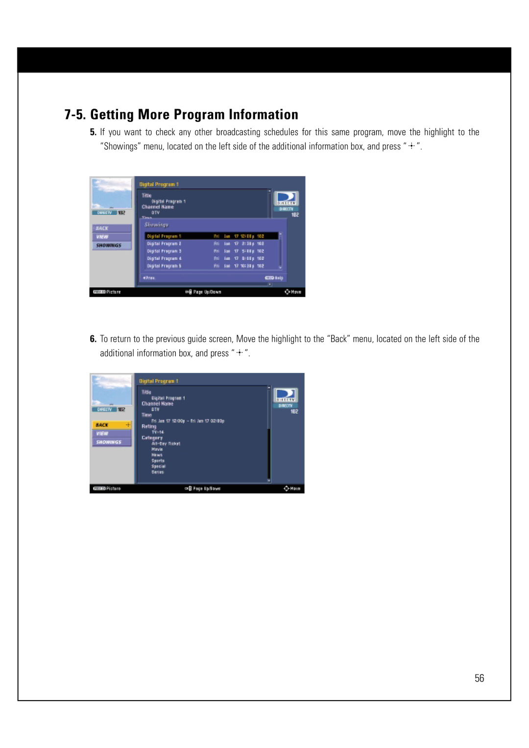 Sony SAT-HD300 operating instructions Getting More Program Information 