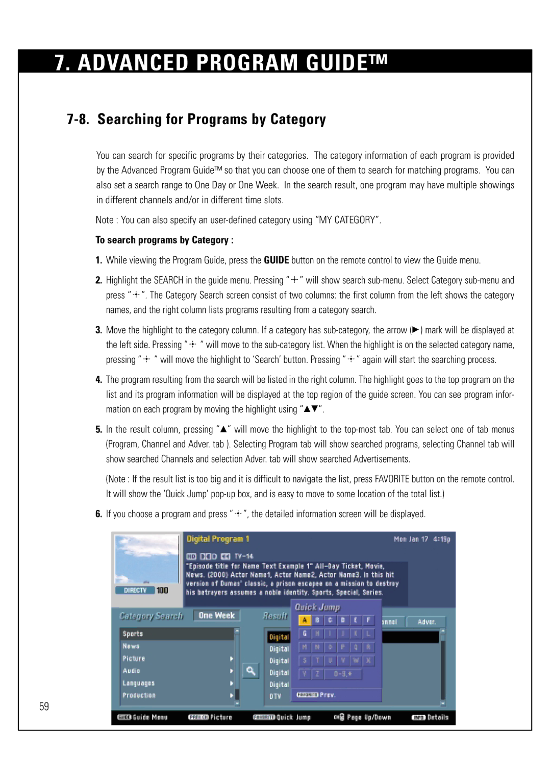 Sony SAT-HD300 operating instructions Searching for Programs by Category, To search programs by Category 