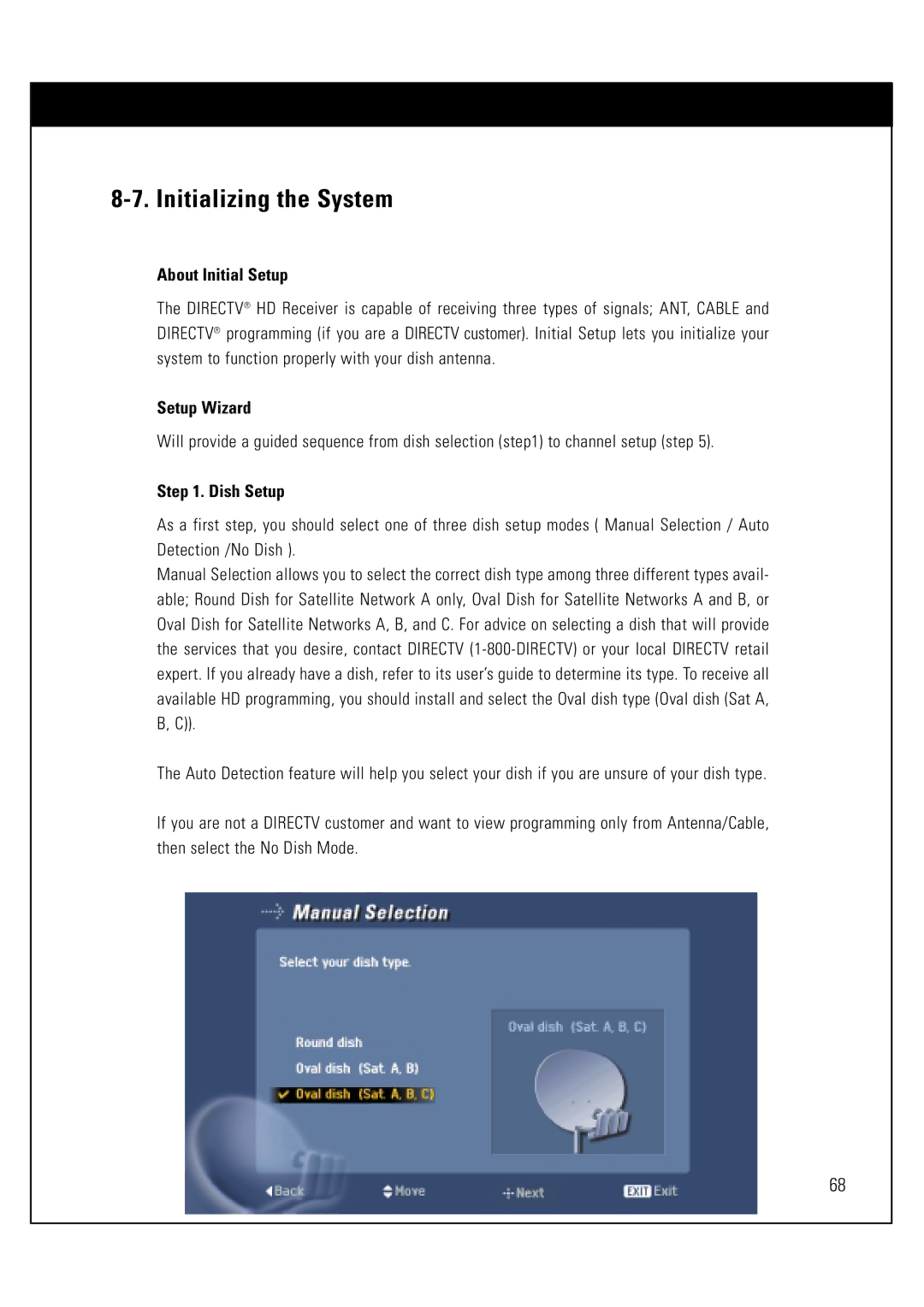 Sony SAT-HD300 operating instructions Initializing the System, About Initial Setup, Dish Setup 