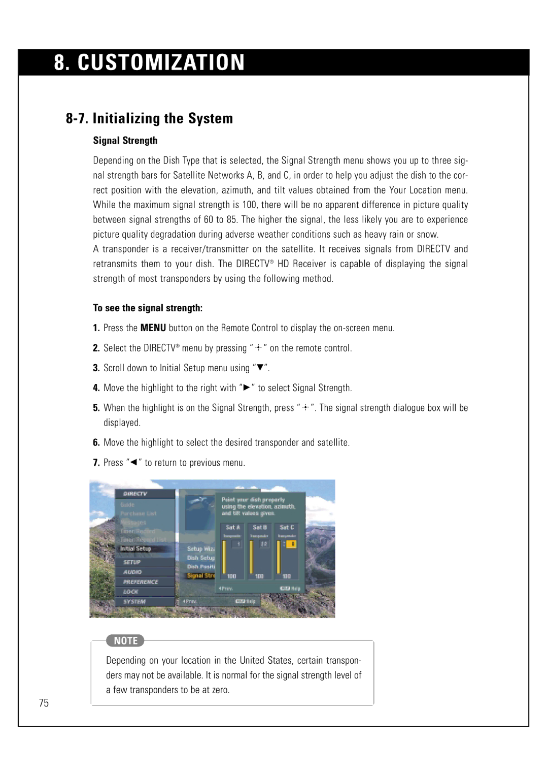 Sony SAT-HD300 operating instructions Signal Strength 