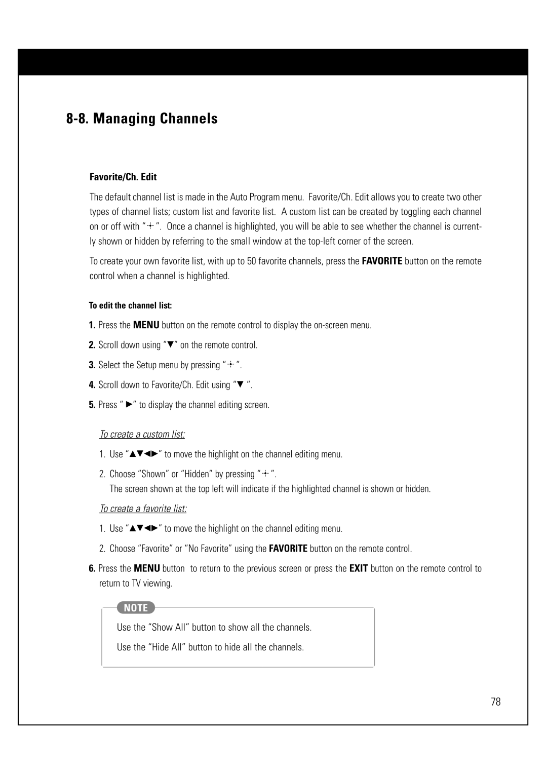 Sony SAT-HD300 operating instructions Favorite/Ch. Edit, To create a custom list 