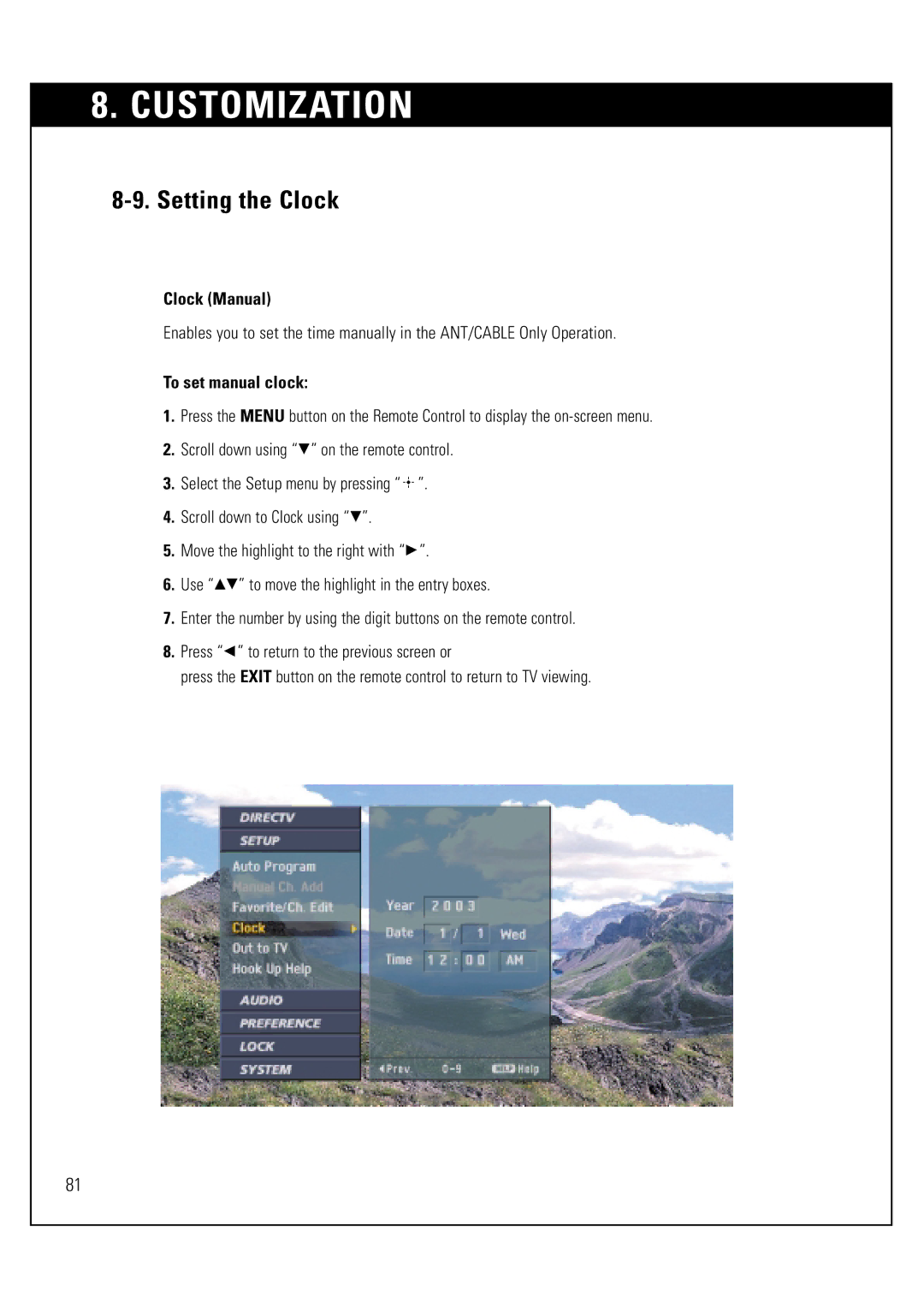 Sony SAT-HD300 operating instructions Clock Manual, To set manual clock 