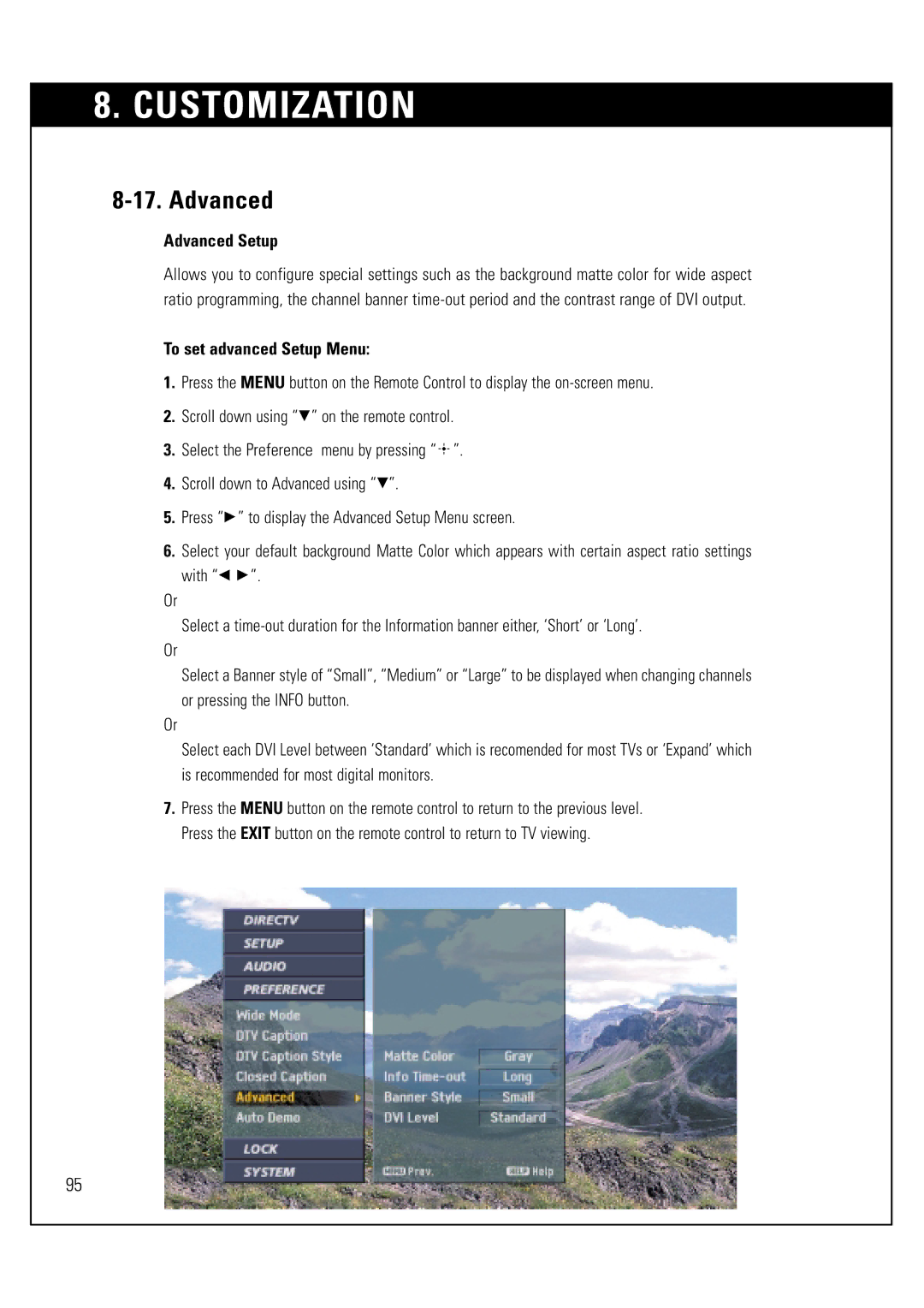 Sony SAT-HD300 operating instructions Advanced Setup, To set advanced Setup Menu 