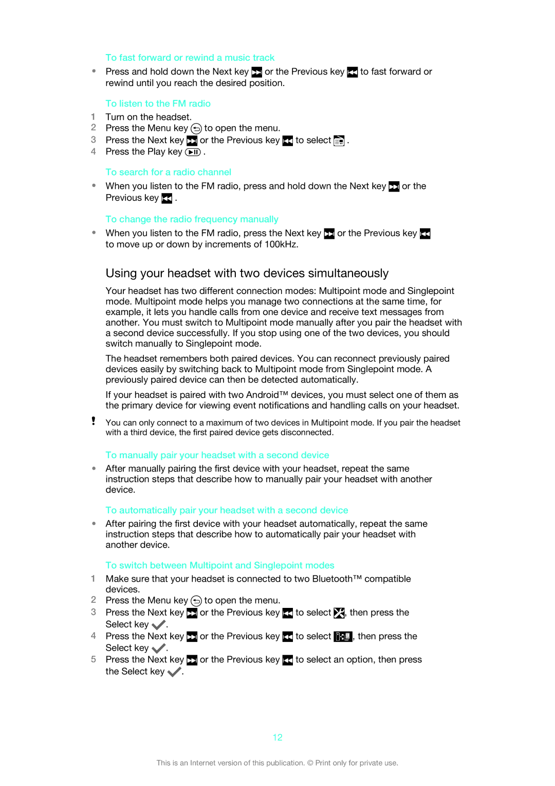 Sony SBH50 manual Using your headset with two devices simultaneously 