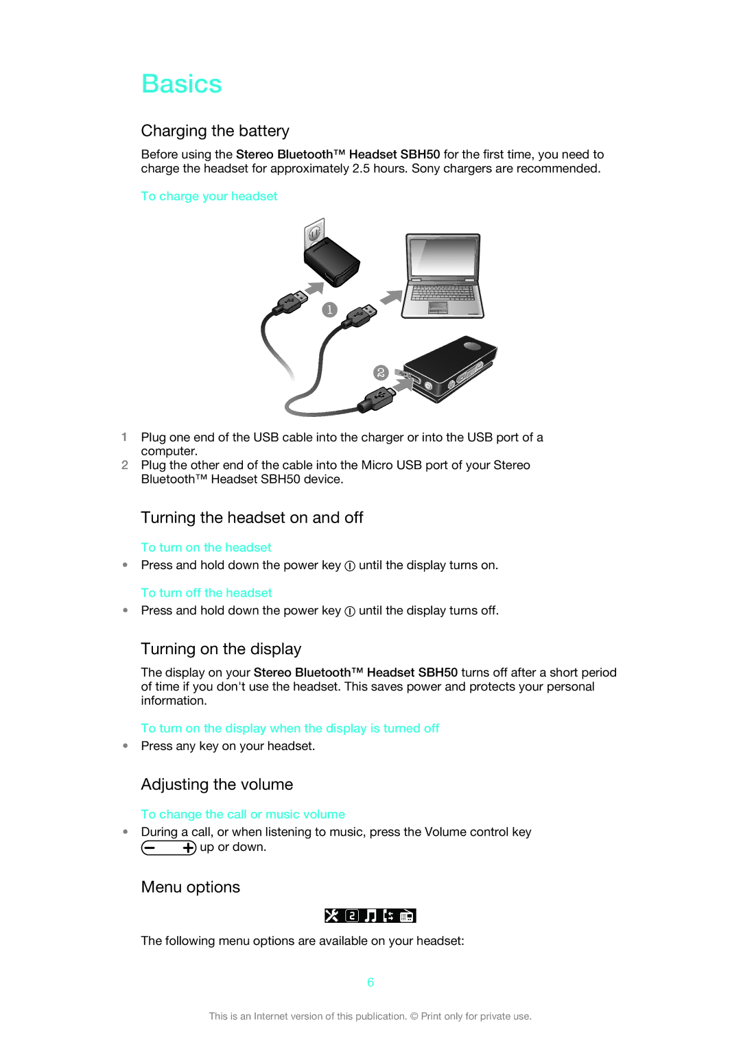 Sony SBH50 manual Basics 