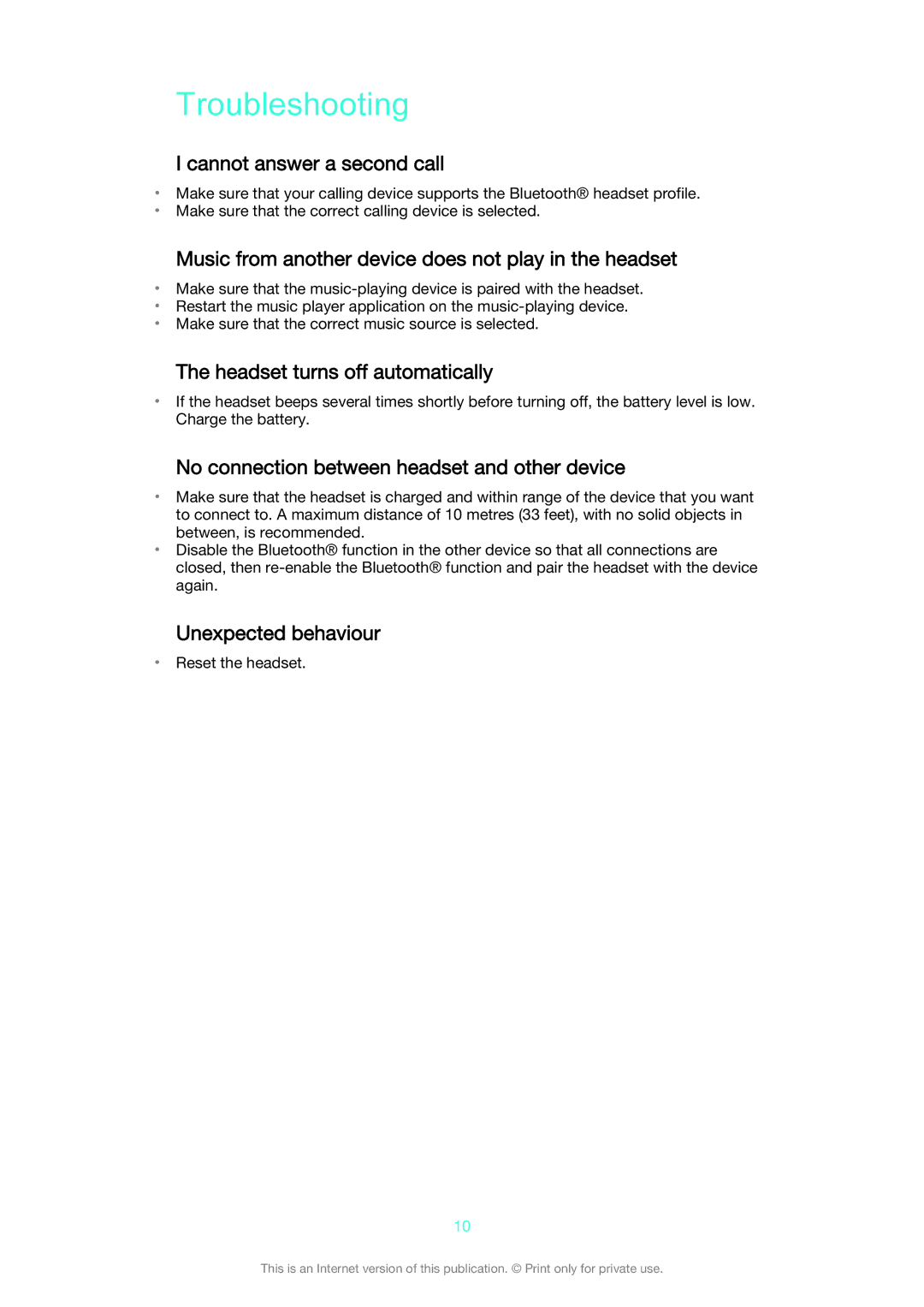 Sony SBH80 manual Troubleshooting 