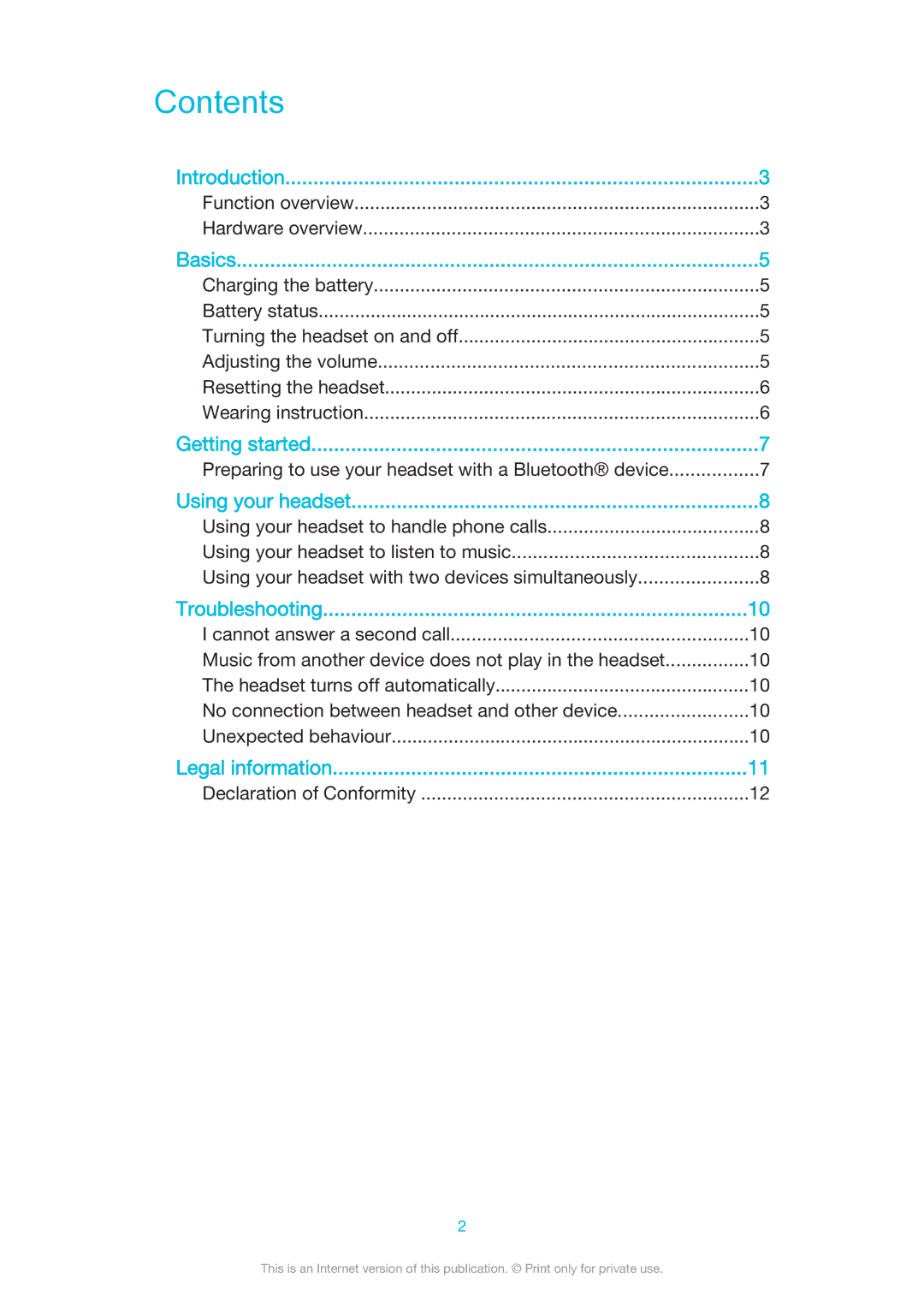 Sony SBH80 manual Contents 