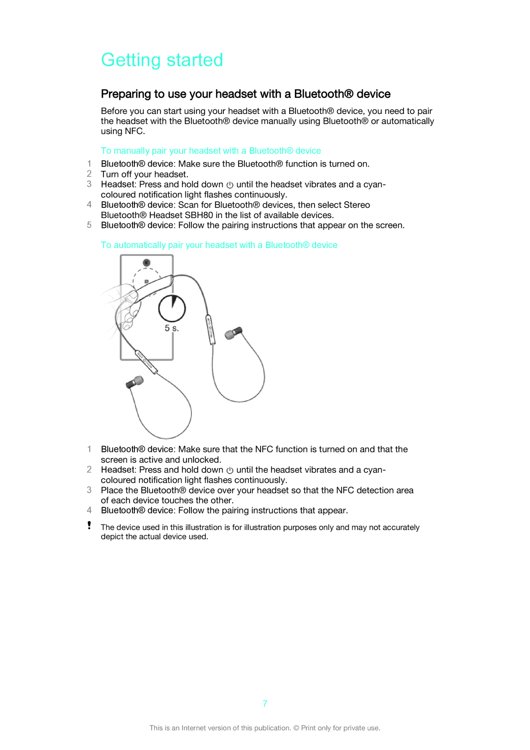 Sony SBH80 manual Getting started, Preparing to use your headset with a Bluetooth device 