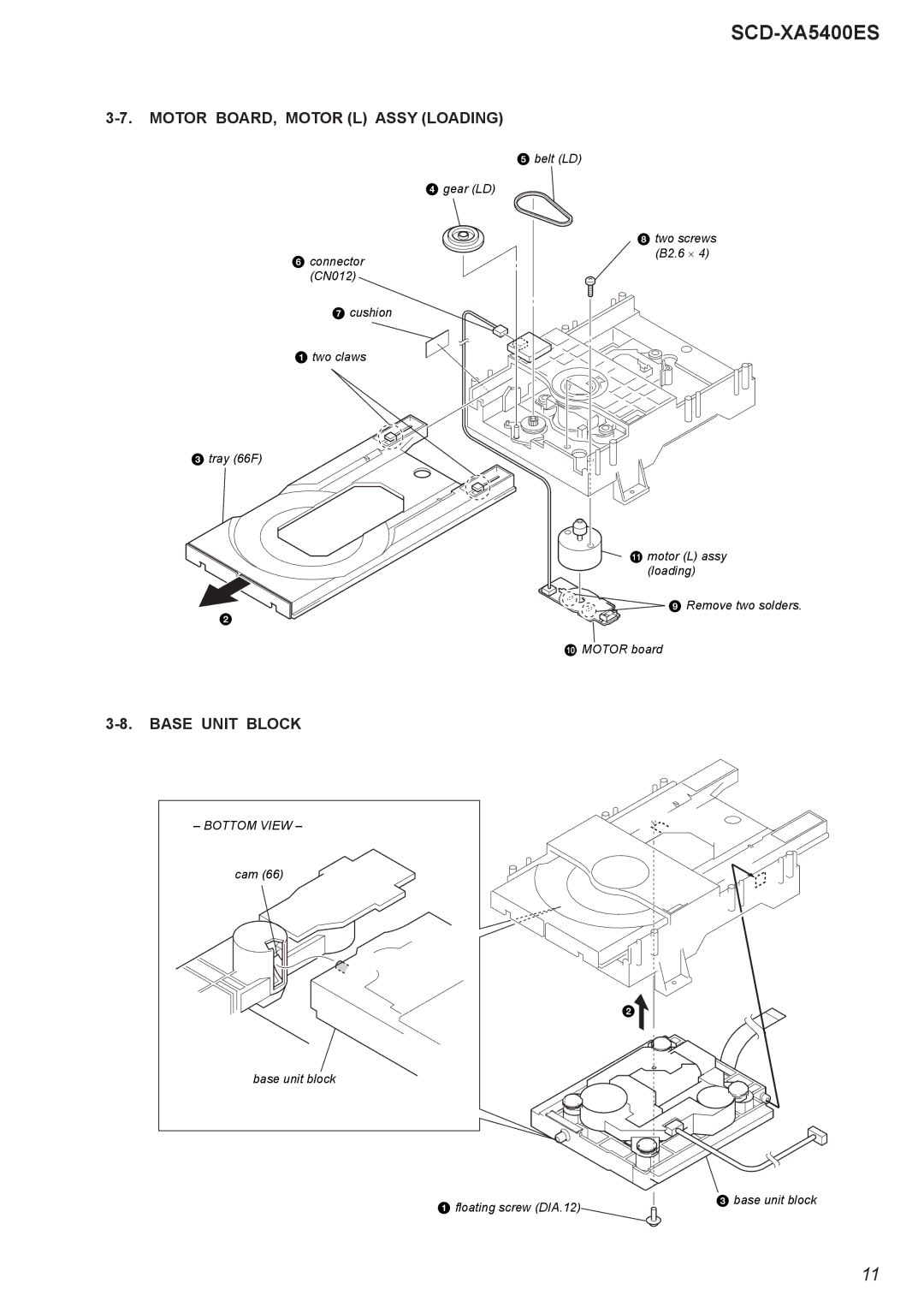 Sony 2008H05-1, SCD-XA5400ES service manual Motor BOARD, Motor L Assy Loading, Base Unit Block 