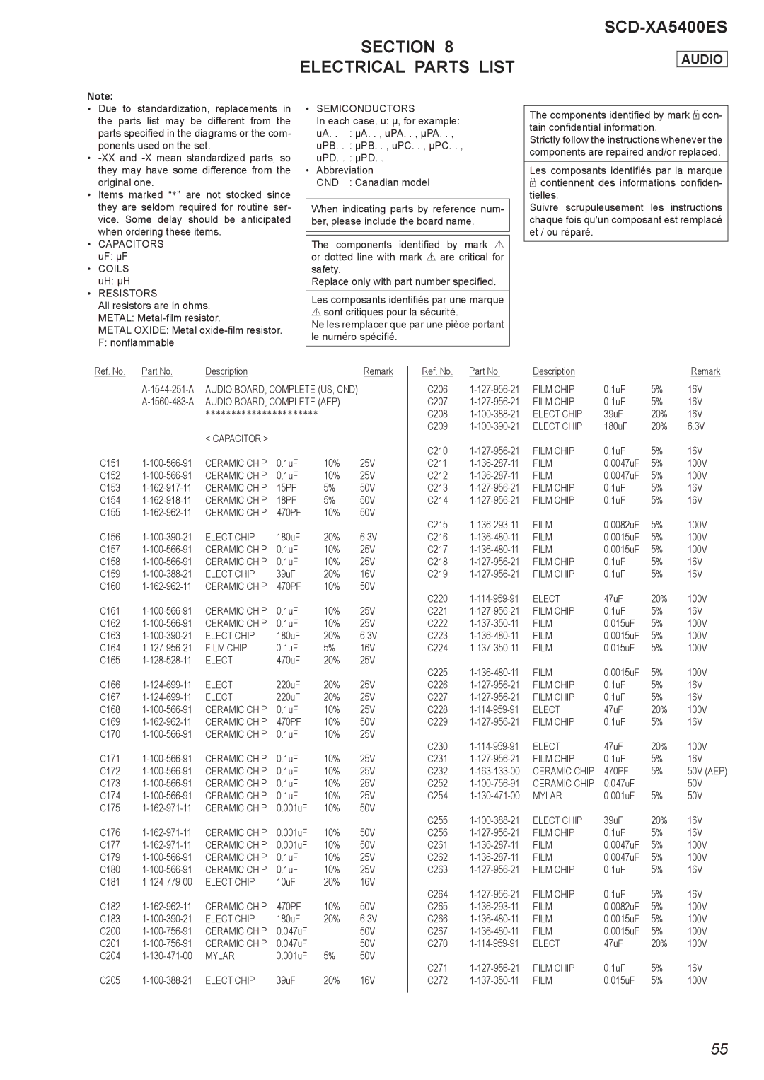 Sony 2008H05-1 service manual Section Electrical Parts List SCD-XA5400ES, Audio 