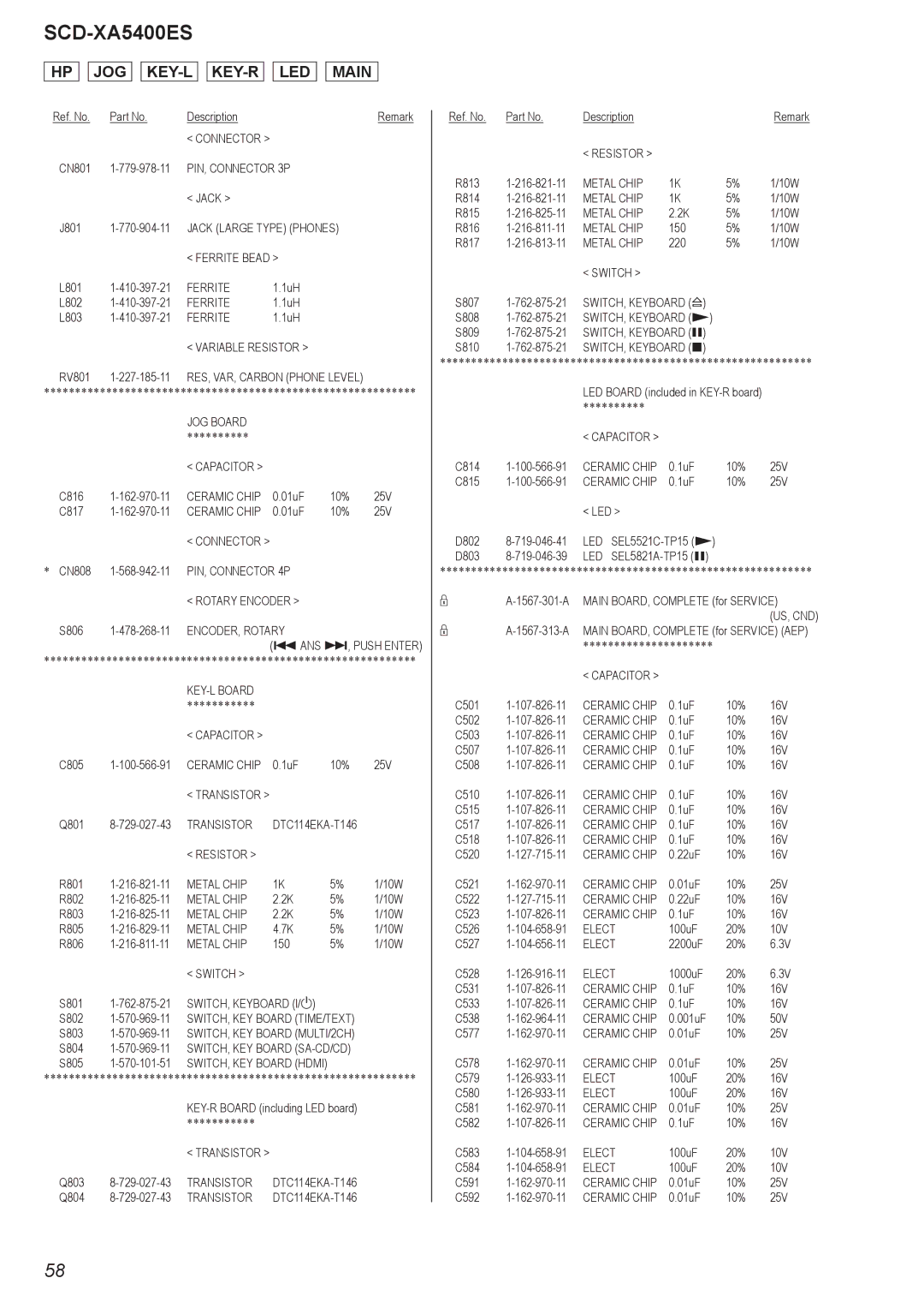 Sony SCD-XA5400ES, 2008H05-1 service manual HP JOG KEY-L KEY-R LED Main 