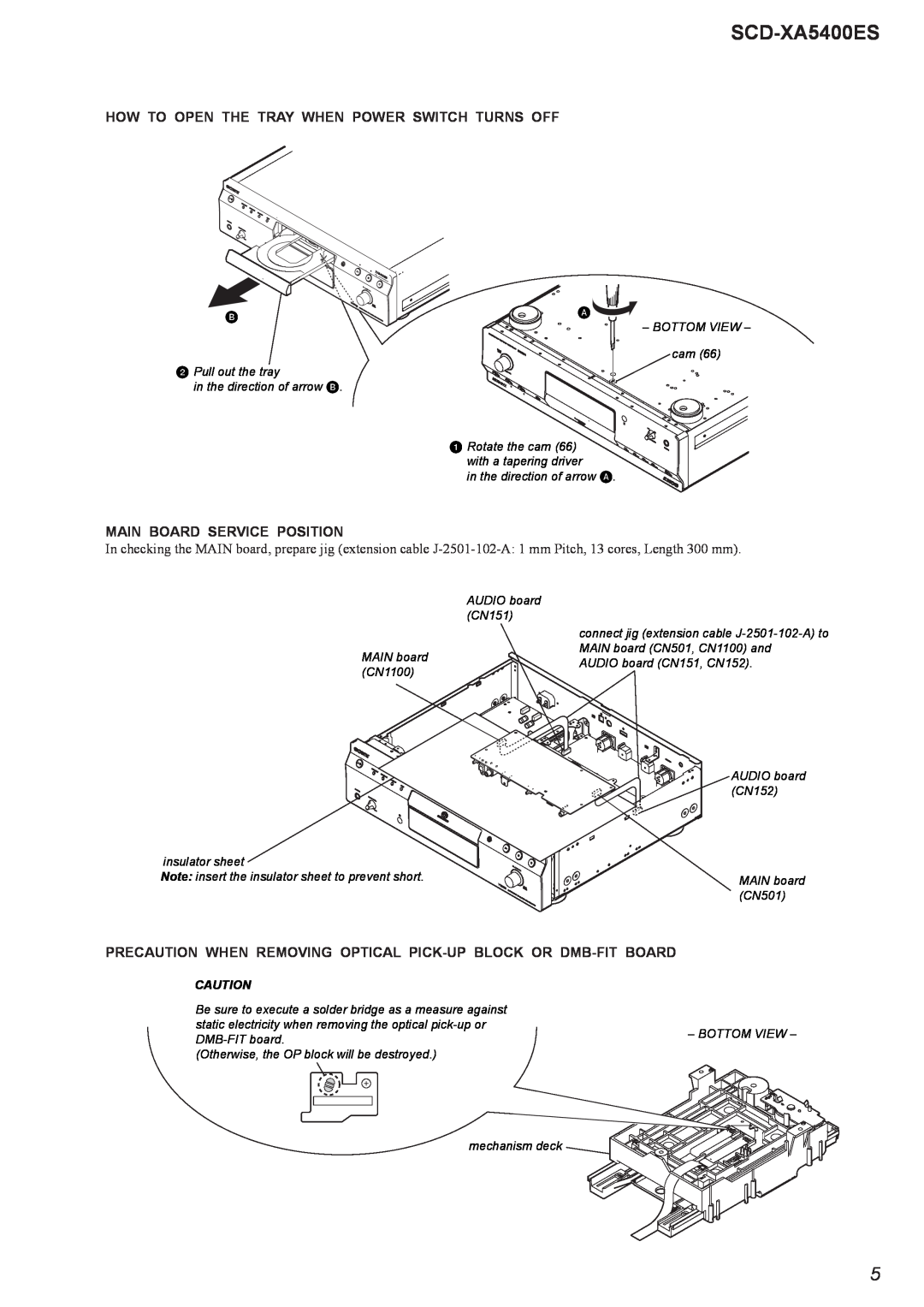 Sony 2008H05-1 service manual SCD-XA5400ES, How To Open The Tray When Power Switch Turns Off, Main Board Service Position 