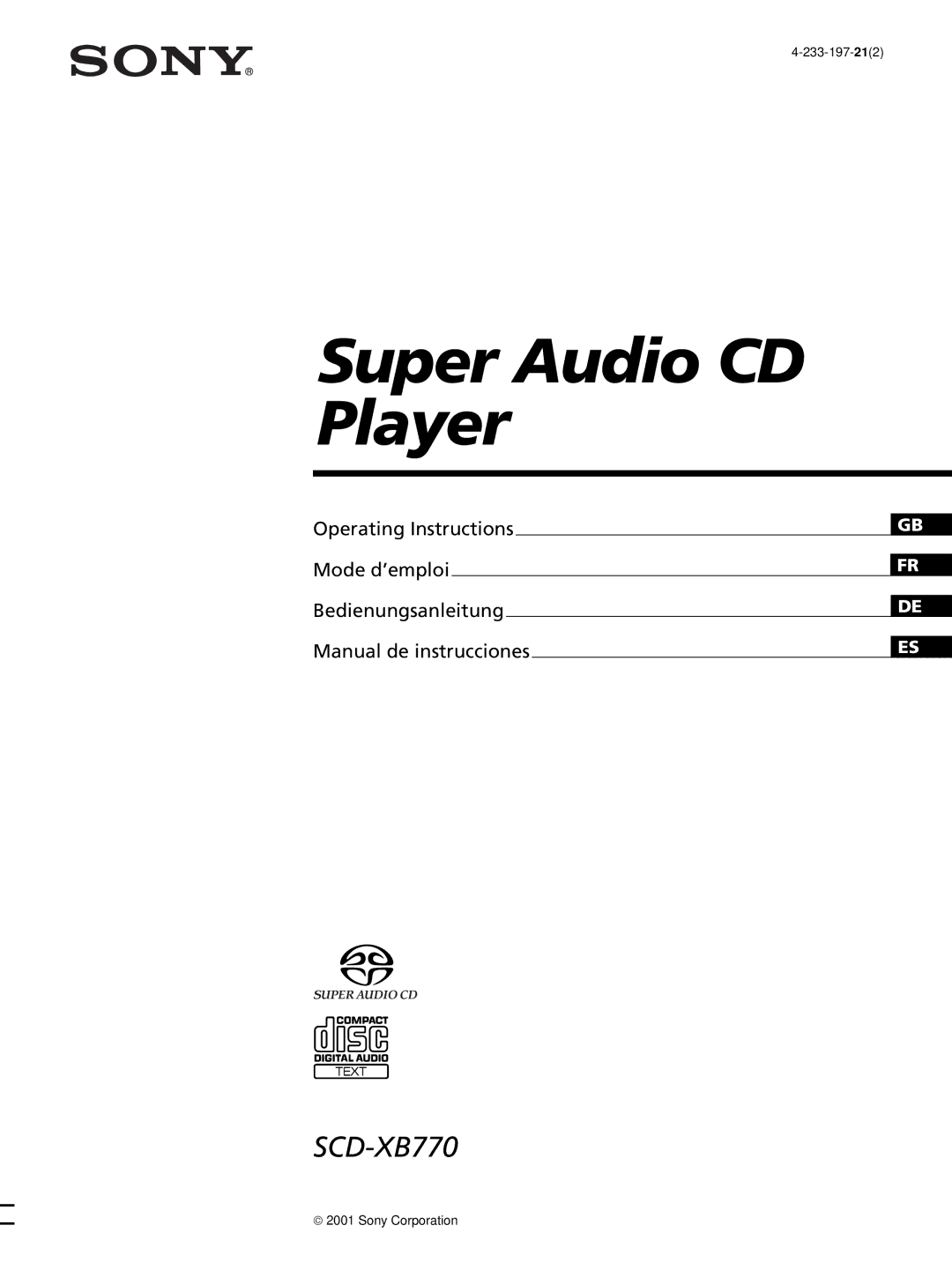 Sony SCD-XB770 operating instructions Super Audio CD Player 