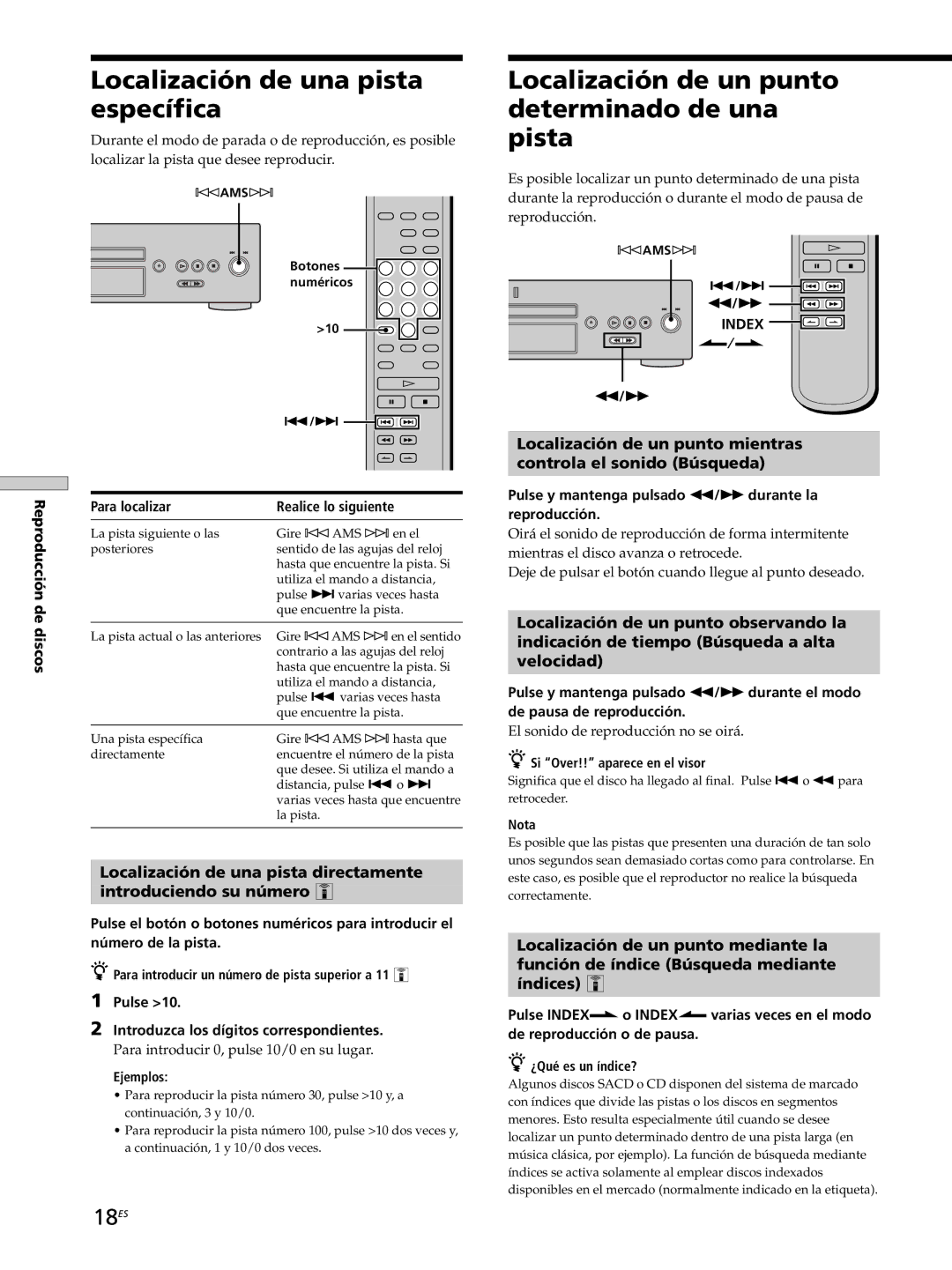 Sony SCD-XB770 Localización de una pista específica, Localización de un punto determinado de una pista, 18ES 