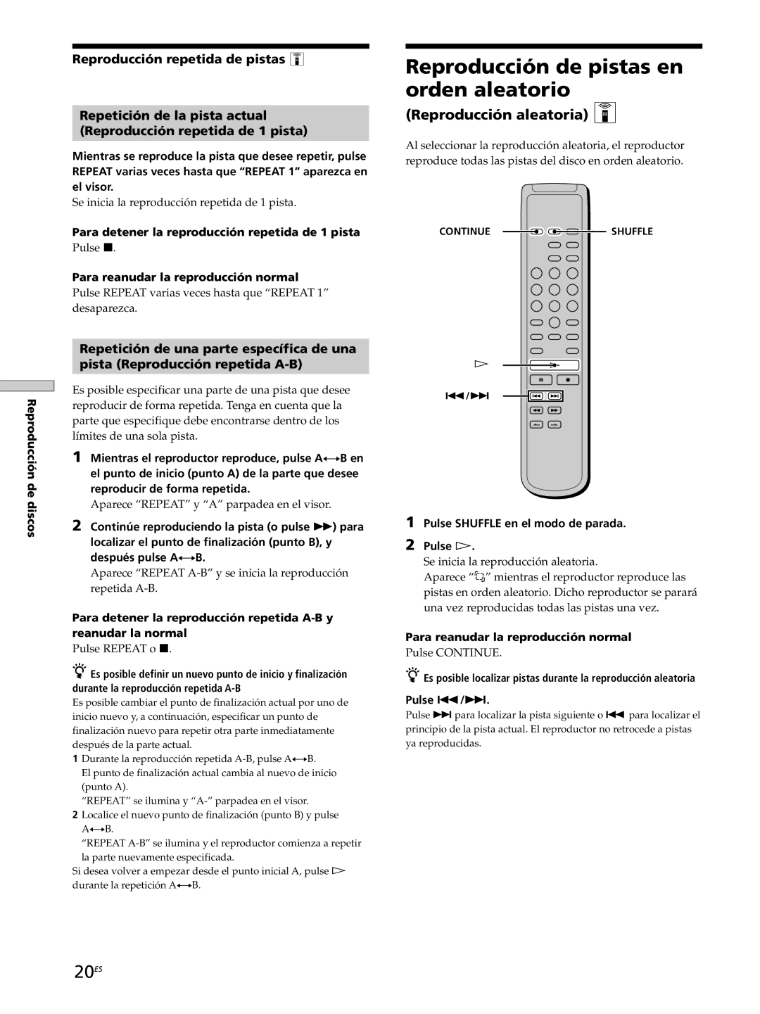 Sony SCD-XB770 operating instructions Reproducción de pistas en orden aleatorio, 20ES, Reproducción aleatoria Z 