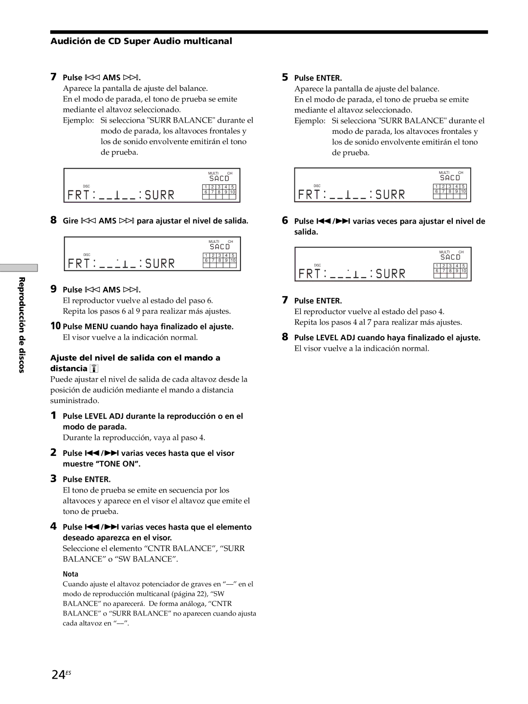 Sony SCD-XB770 operating instructions 24ES, Audición de CD Super Audio multicanal 