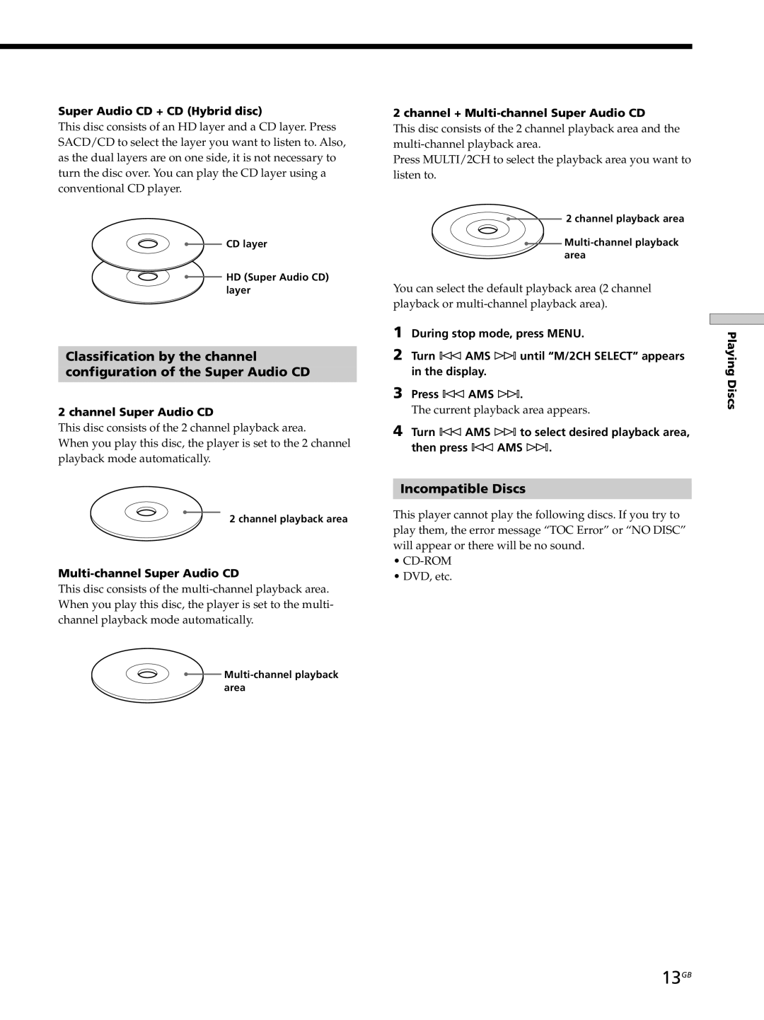 Sony SCD-XB770 operating instructions 13GB, Incompatible Discs 