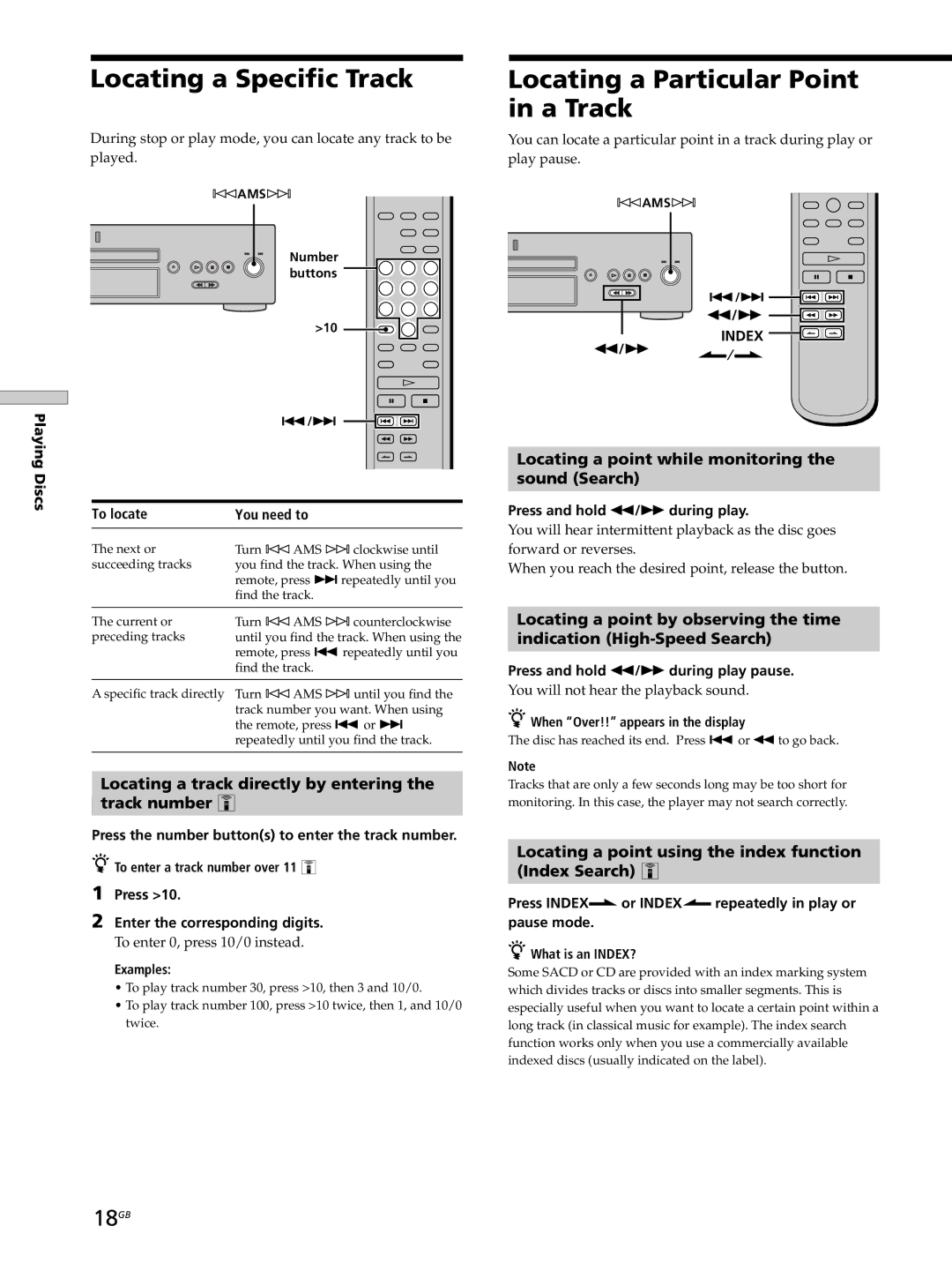 Sony SCD-XB770 operating instructions Locating a Specific Track, Locating a Particular Point in a Track, 18GB 