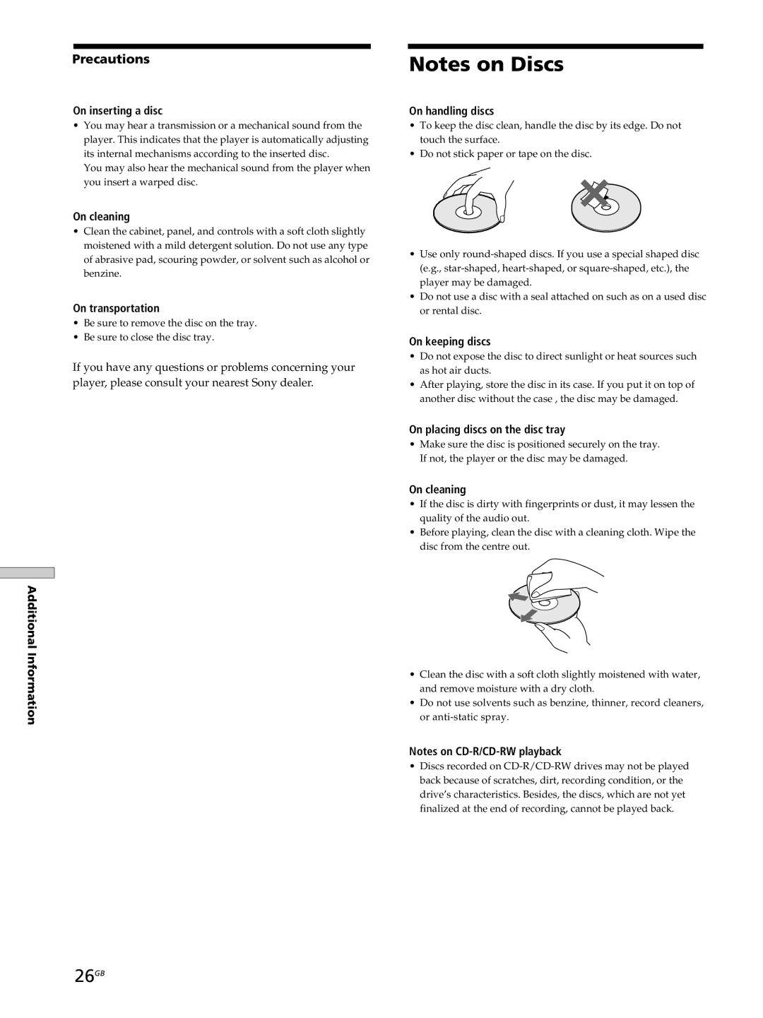 Sony SCD-XB770 operating instructions 26GB, Precautions 