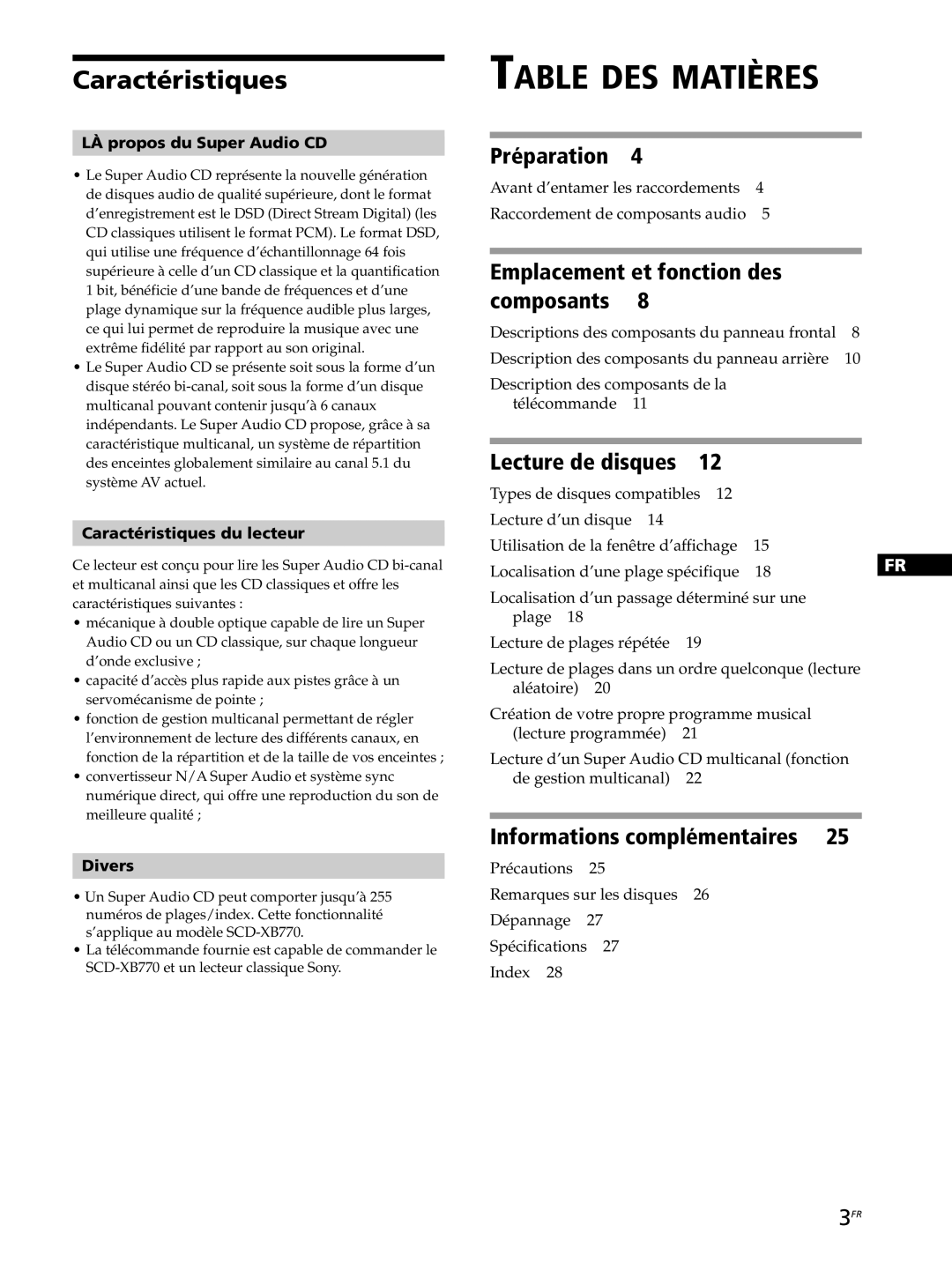 Sony SCD-XB770 operating instructions LÀ propos du Super Audio CD, Caractéristiques du lecteur, Divers 