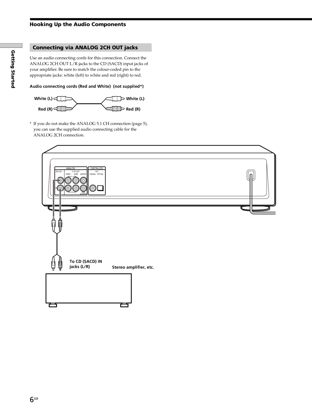 Sony SCD-XB770 operating instructions Audio connecting cords Red and White not supplied, To CD Sacd Jacks L/R 