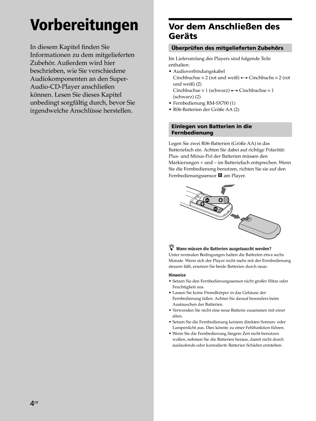 Sony SCD-XB770 operating instructions Vor dem Anschließen des Geräts, Überprüfen des mitgelieferten Zubehörs, Hinweise 