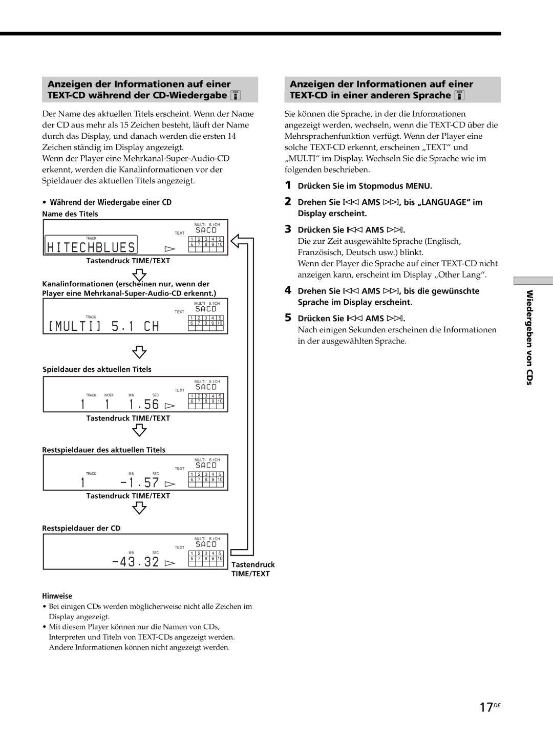 Sony SCD-XB770 operating instructions 17DE 