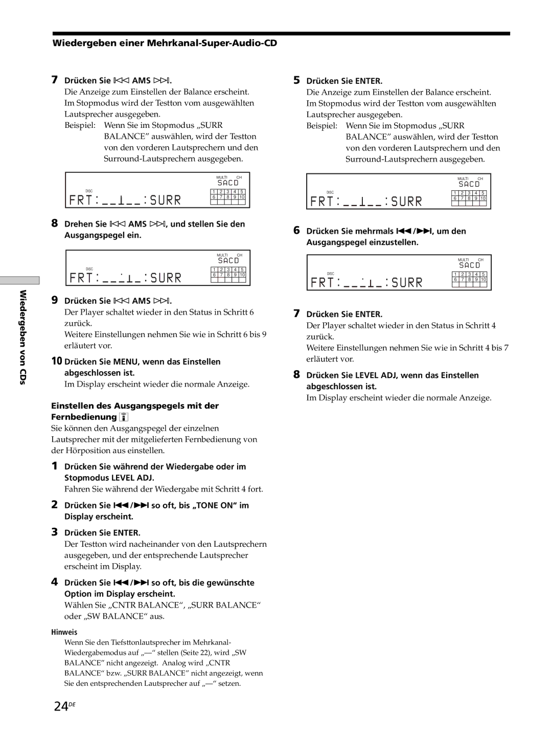 Sony SCD-XB770 operating instructions 24DE, Wiedergeben einer Mehrkanal-Super-Audio-CD 