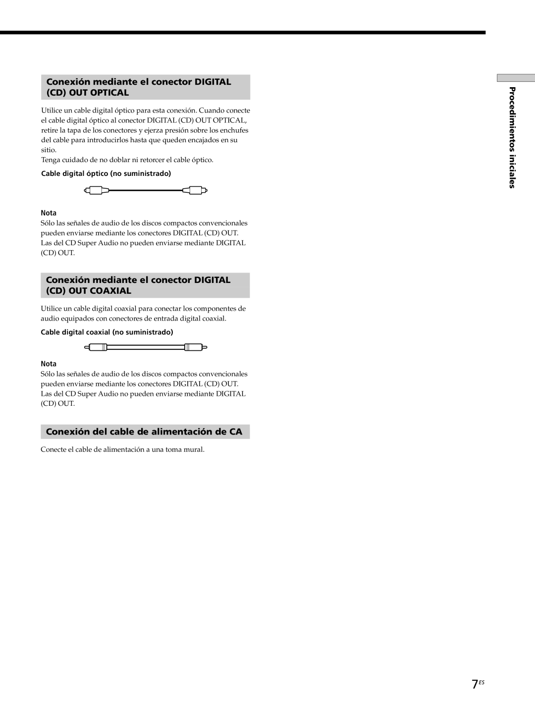 Sony SCD-XB770 operating instructions Conexión mediante el conector Digital, Conexión del cable de alimentación de CA 