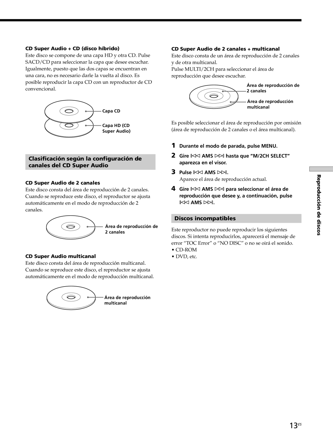 Sony SCD-XB770 operating instructions 13ES, Discos incompatibles 