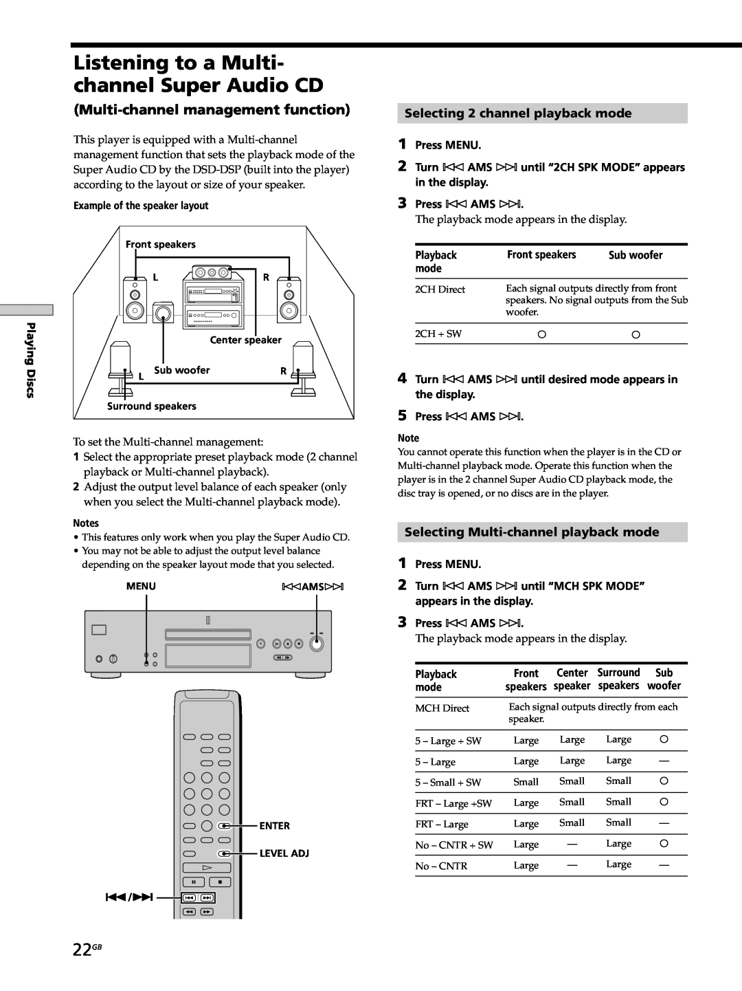 Sony SCD-XB770 operating instructions Listening to a Multi- channel Super Audio CD, 22GB, Multi-channelmanagement function 