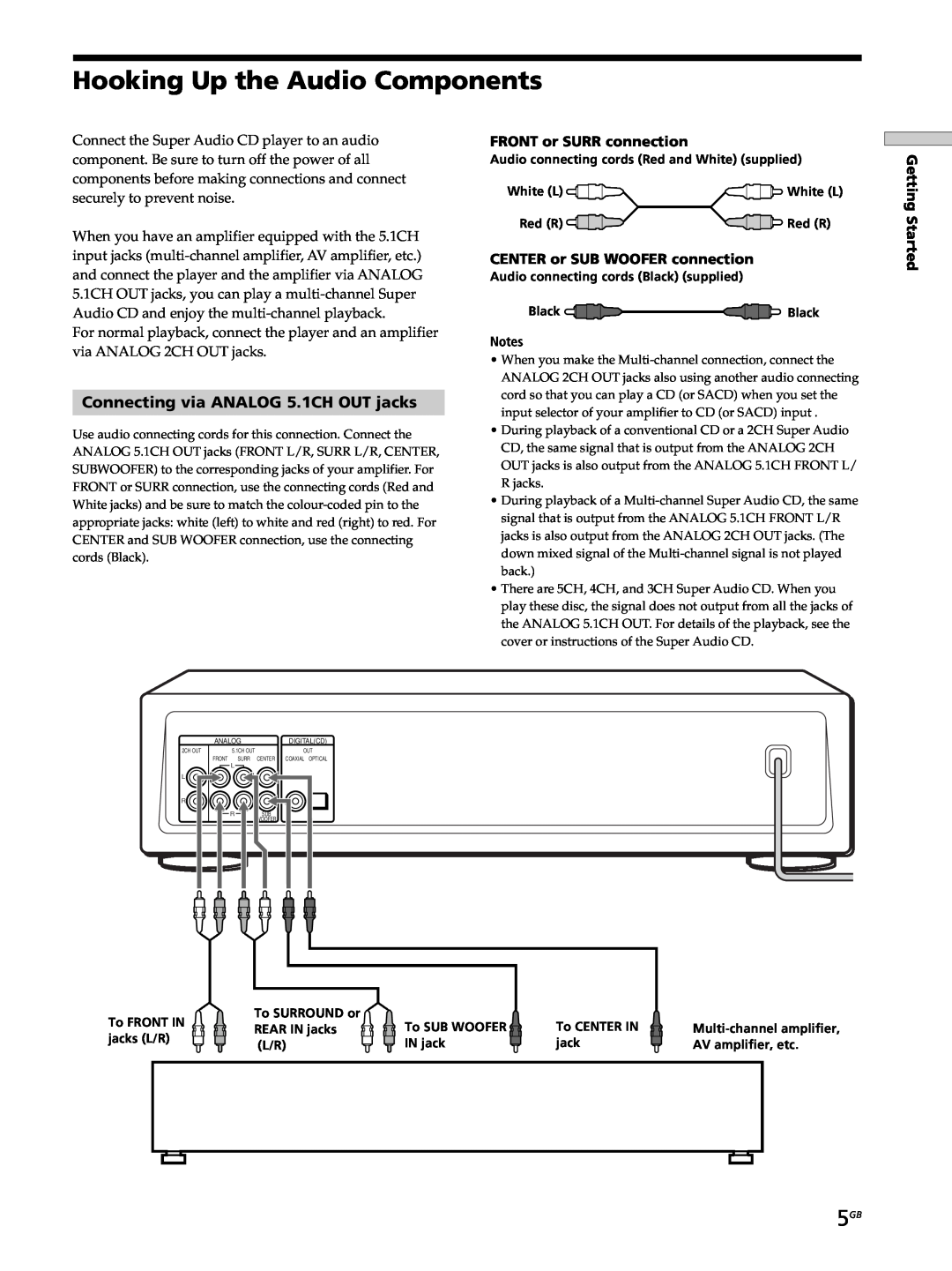 Sony SCD-XB770 operating instructions Hooking Up the Audio Components, Connecting via ANALOG 5.1CH OUT jacks 