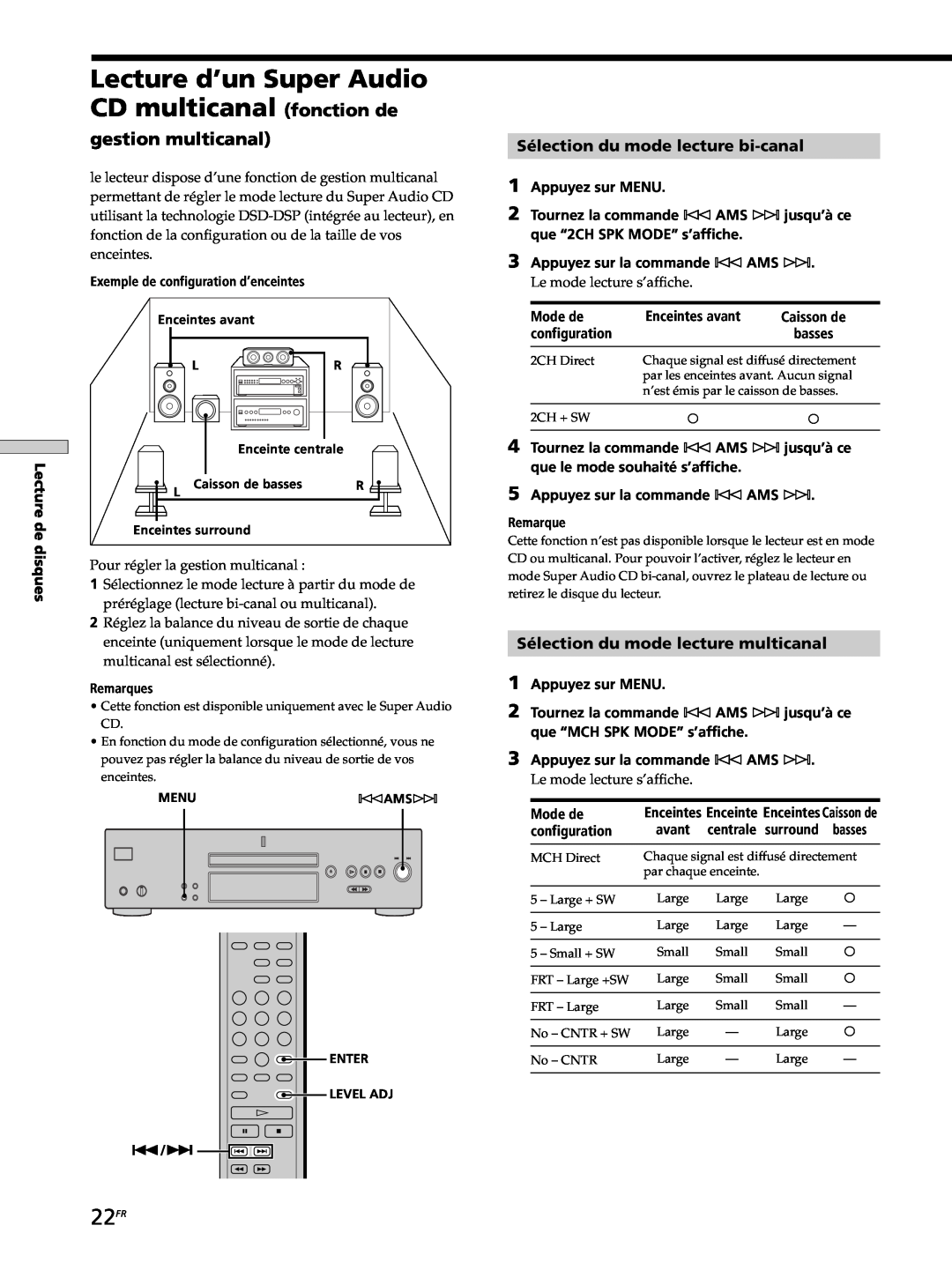 Sony SCD-XB770 22FR, gestion multicanal, Sélection du mode lecture bi-canal, Sélection du mode lecture multicanal 