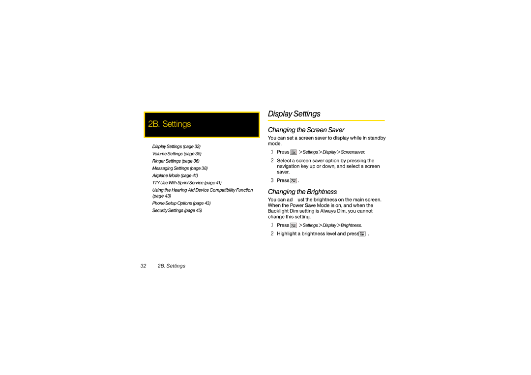 Sony SCP3810 manual Display Settings, Changing the Screen Saver, Changing the Brightness, 32 2B. Settings 